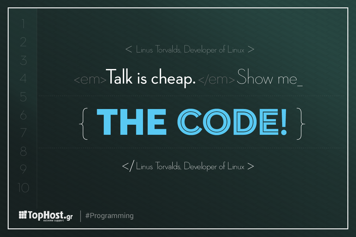 Talk is cheap. Show me the code! Linus Torvalds, Developer of Linux # programming #tophost #inspirational #quote. Coding, Inspirational quotes, Quotes