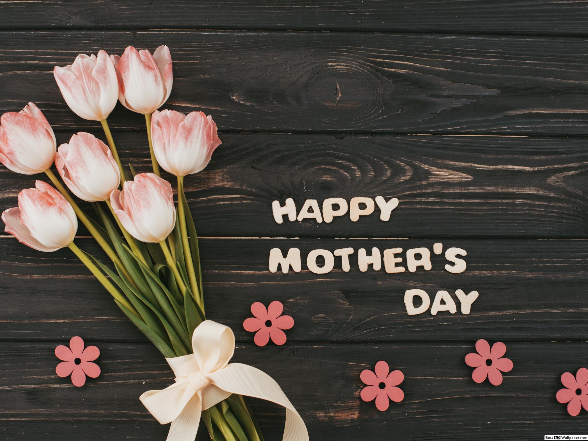 Happy Mother's Day White Font Note and Gift Tulip HD wallpaper download
