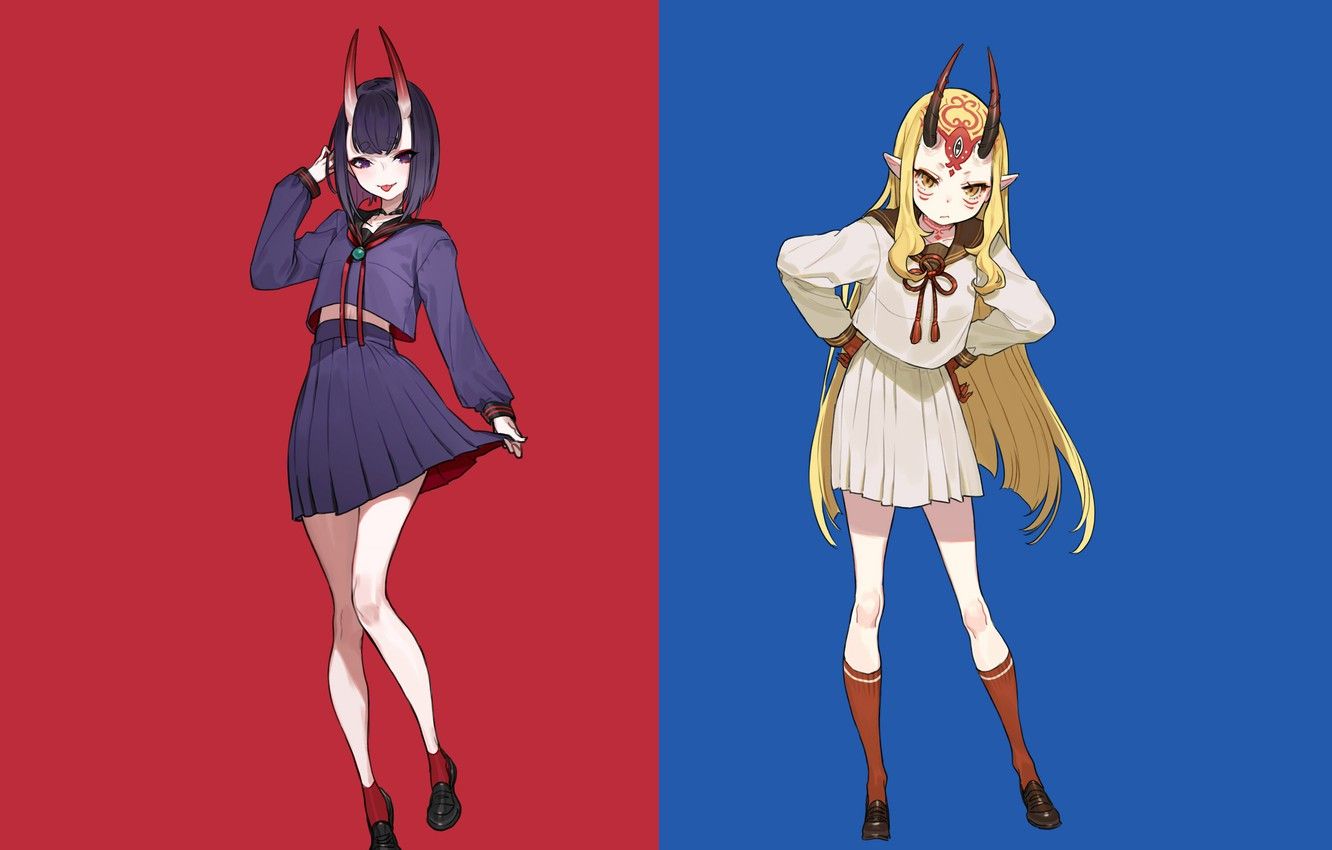 Wallpaper Fanart, Fate Grand Order, Pixiv, Fanart From Pixiv, Ixiv Id 17810, Assassin (Shuten Douji), Berserker (Ibaraki Douji) Image For Desktop, Section сёнэн