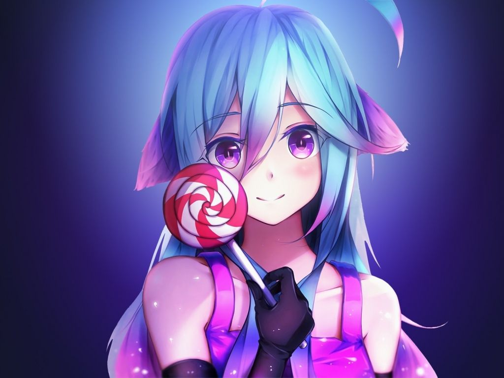 Desktop wallpaper lollipop and anime girl, cute, original, HD image, picture, background, 87ba45