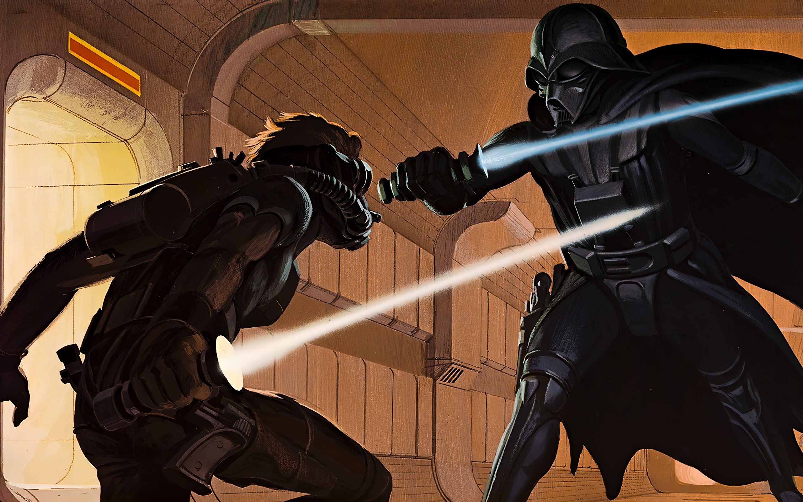 Luke vs Darth Vader by Ralph McQuarrie [3840x2160]