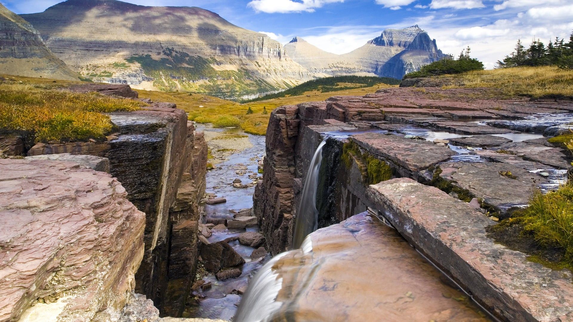 Landscapes falls waterfalls National Park Montana Glacier National Park wallpaperx1080