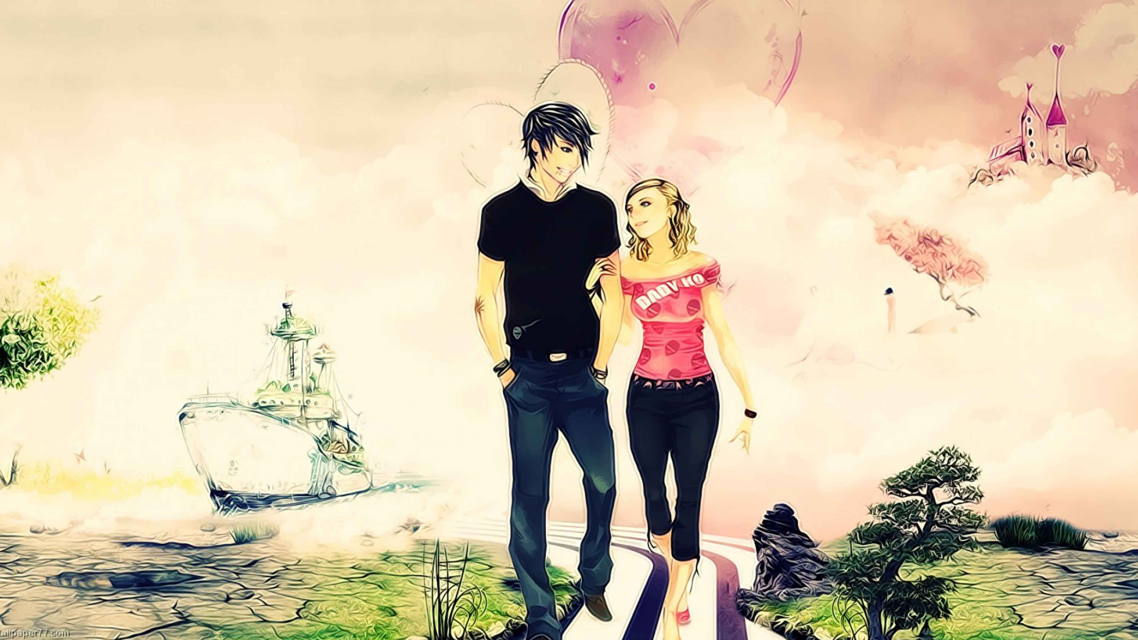 Cute Couple Cartoon Wallpaper