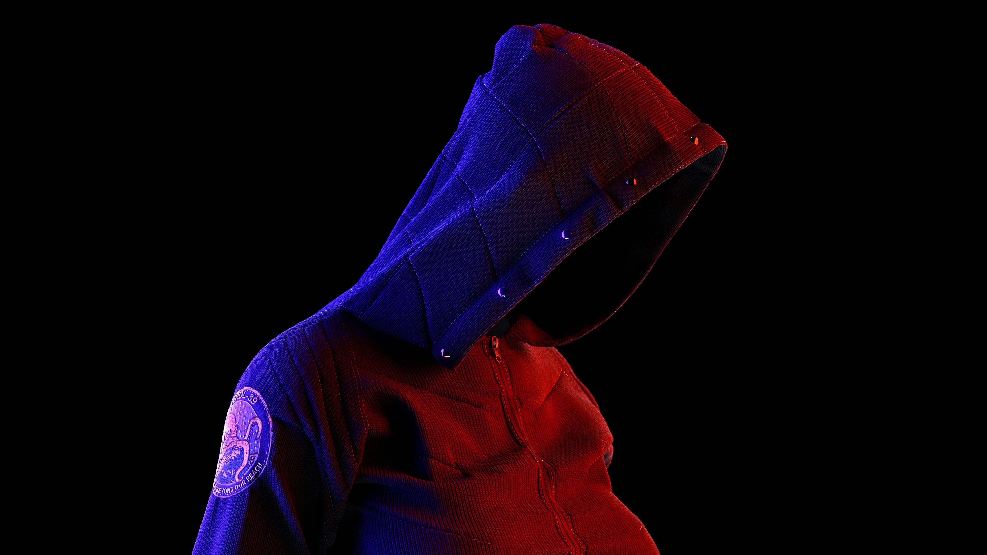 CGi Digital Neon Patch Cotton Hoods Portrait Rendering Render Ghost Hacking Wallpaper:3840x2160
