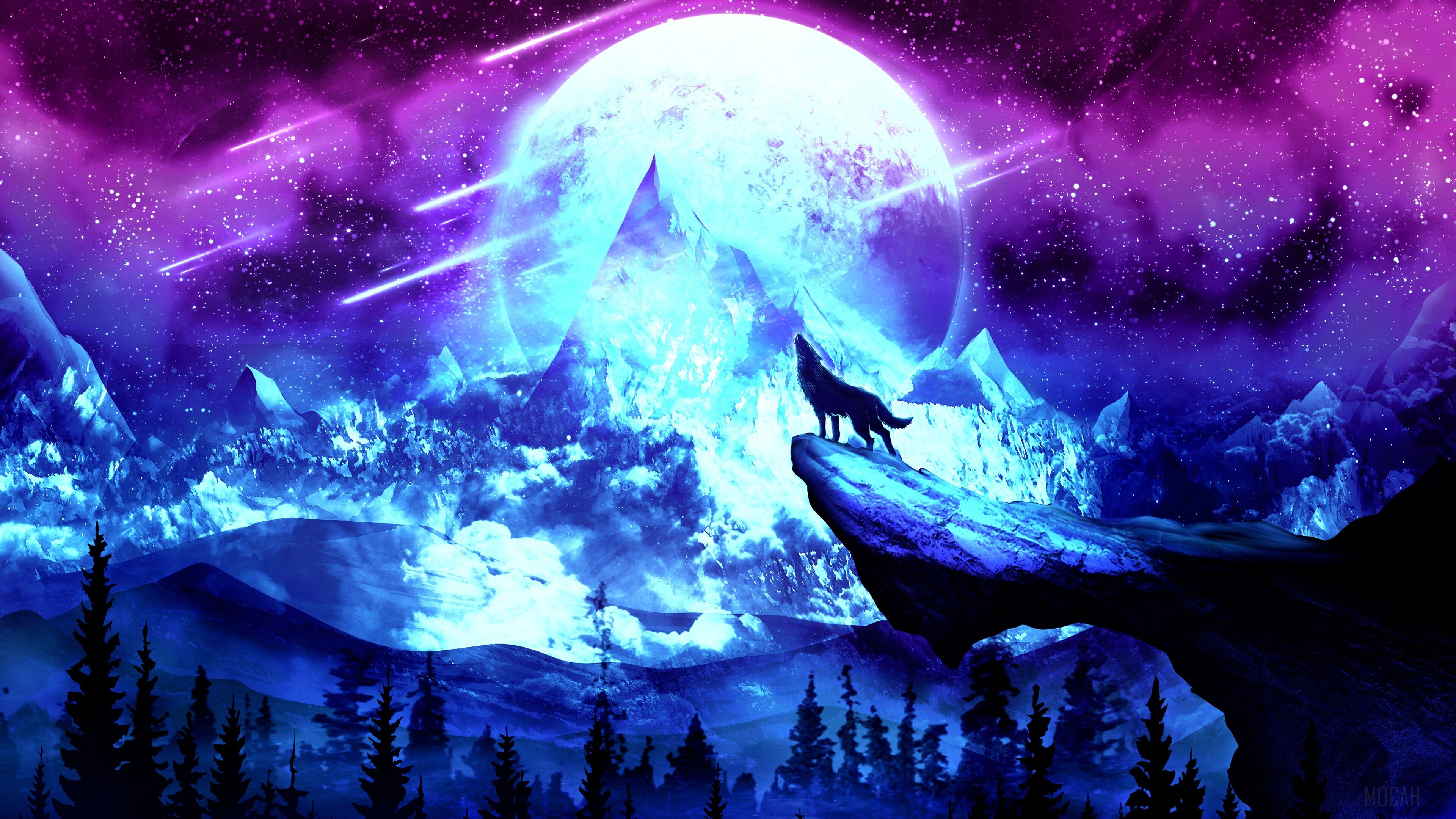 Full, Moon, Wolf, Howling, Digital Art, Animals 4k wallpaper. Mocah HD Wallpaper
