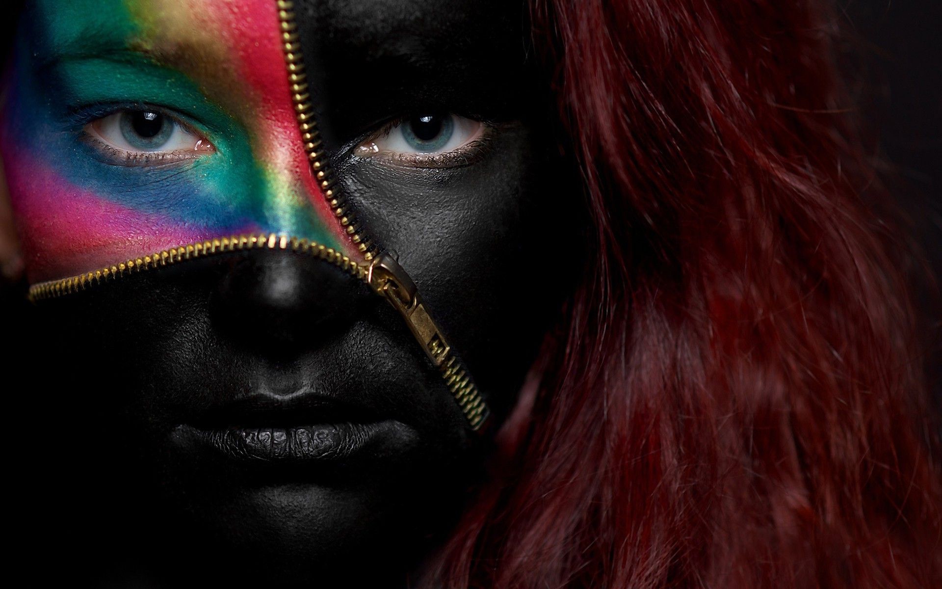 zippers women poster blue eyes colorful redhead wallpaper