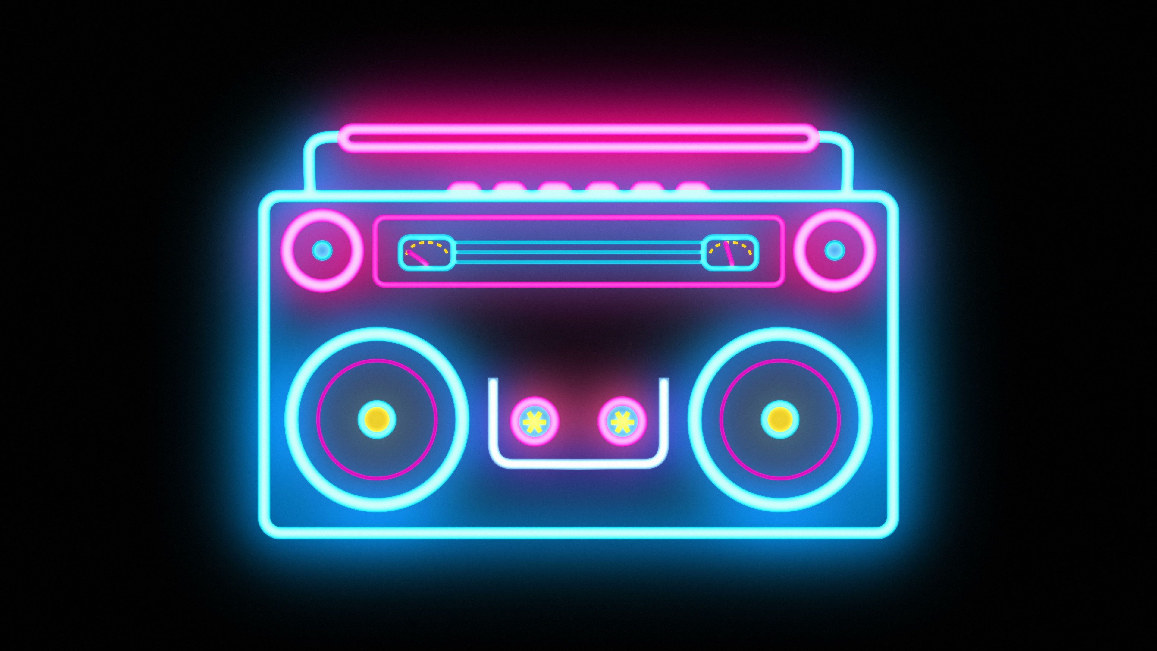 Abstract Neon Retro Boombox Music Tape Recorder Radio. Boombox, Neon, Wallpaper iphone neon