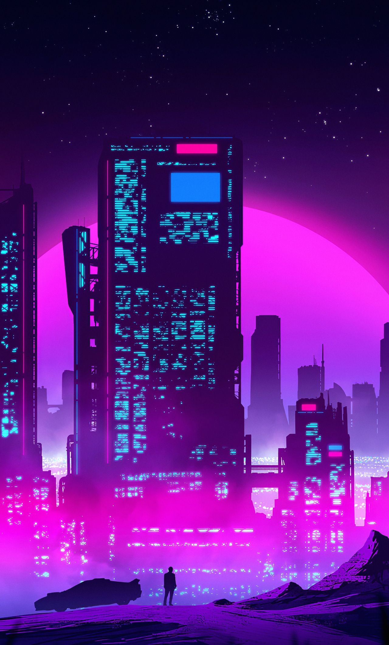 Synthwave Purple City iPhone HD 4k Wallpaper, Image, Background, Photo and Picture