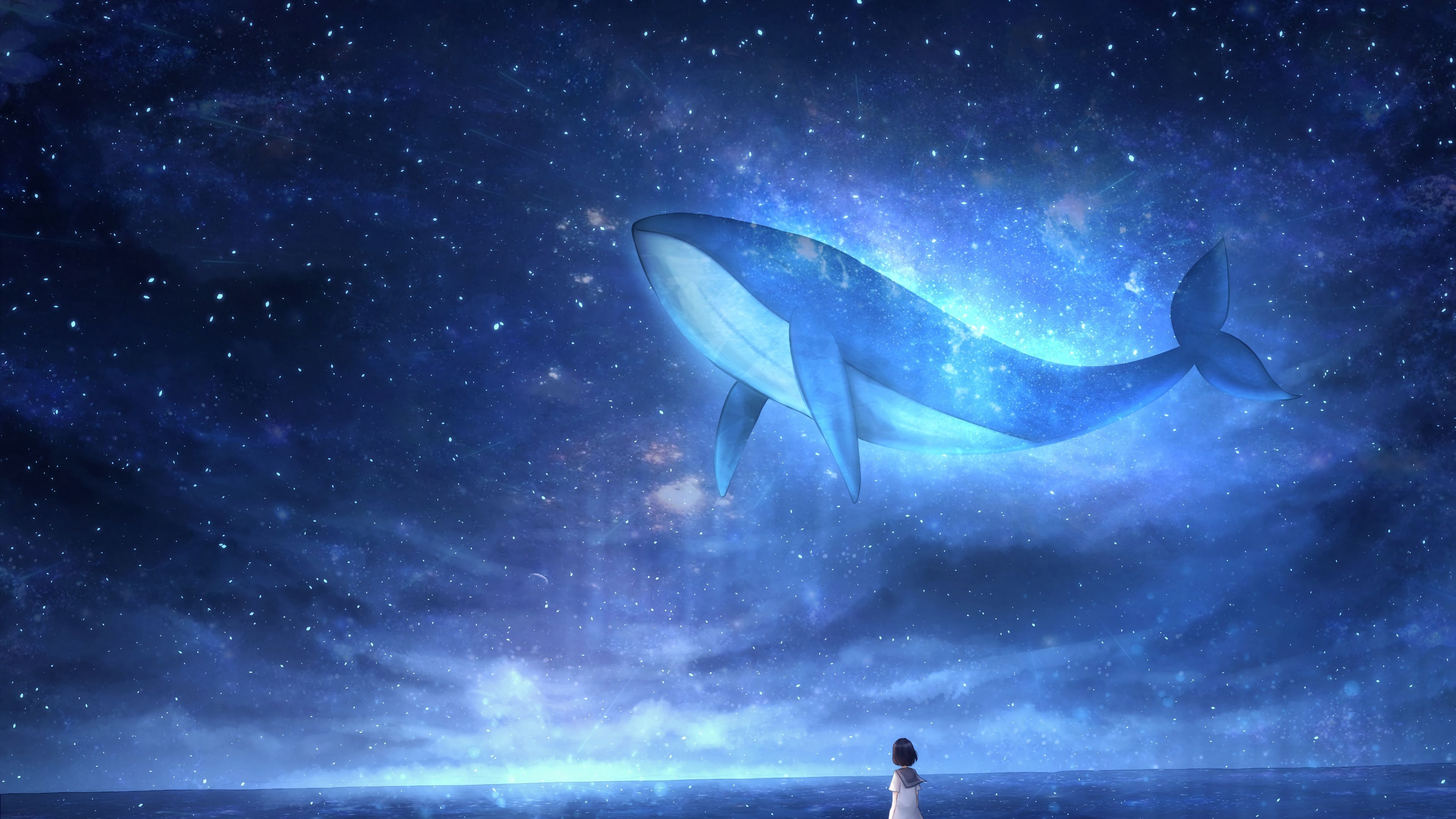 Download wallpaper 3840x2160 whale, girl, art 4k uhd 16:9 HD background
