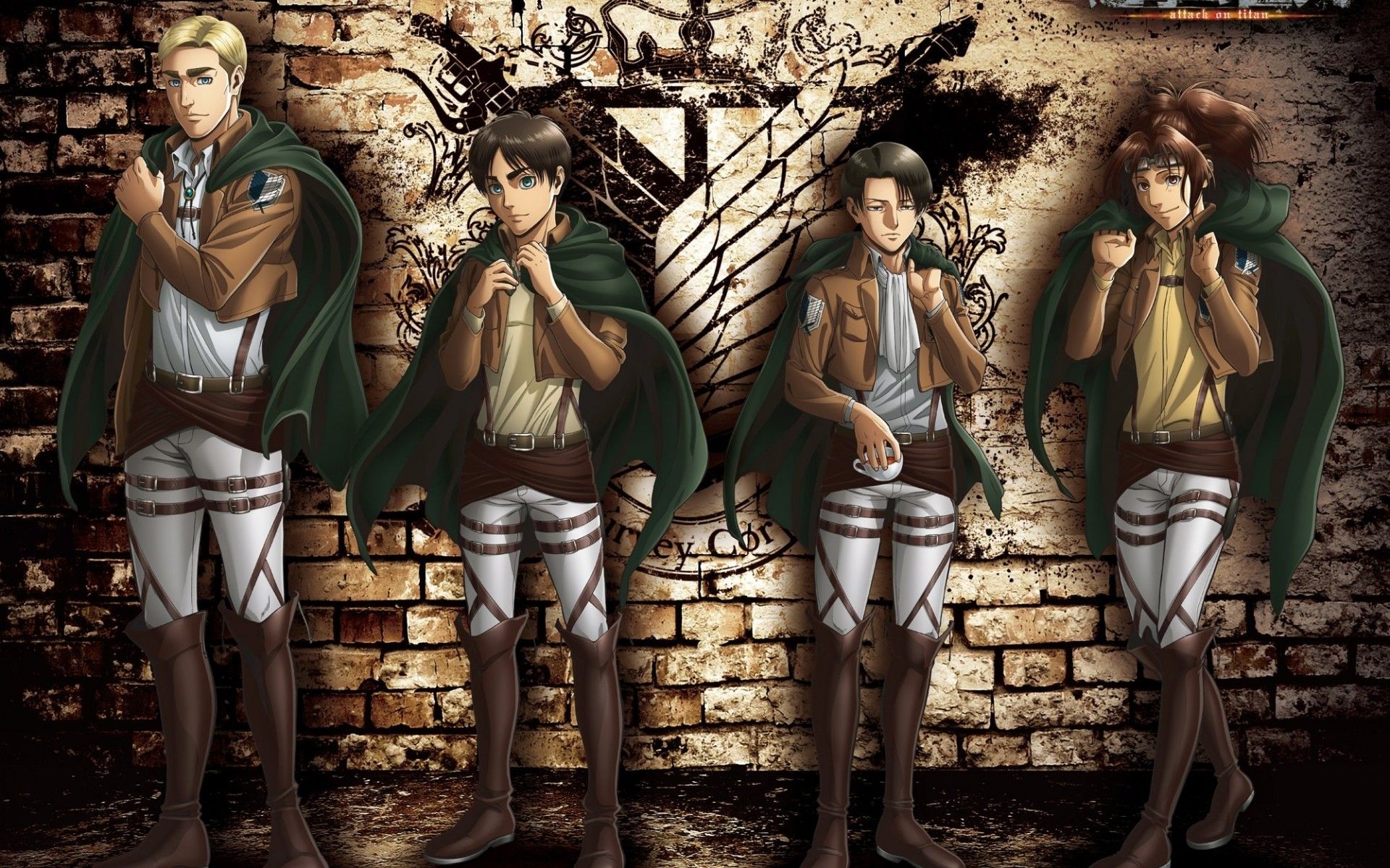 Download 1920x1200 Levi Ackerman, Erwin Smith, Eren Jaeger, Hange Zoe, Attack On Titan, Shingeki No Kyojin Wallpaper for MacBook Pro 17 inch