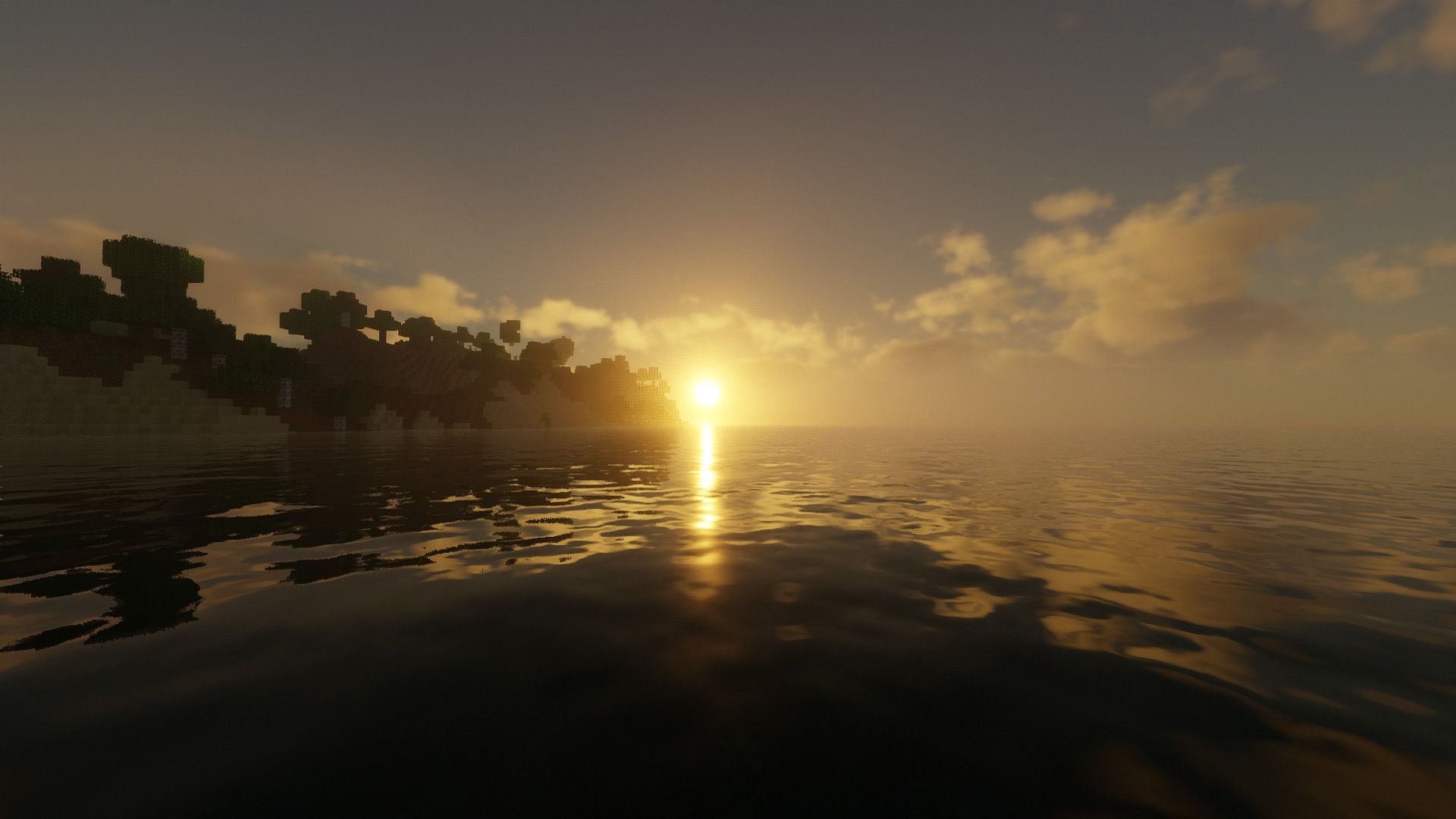 Sunset Reflection On Body Of Water HD Minecraft Wallpaper