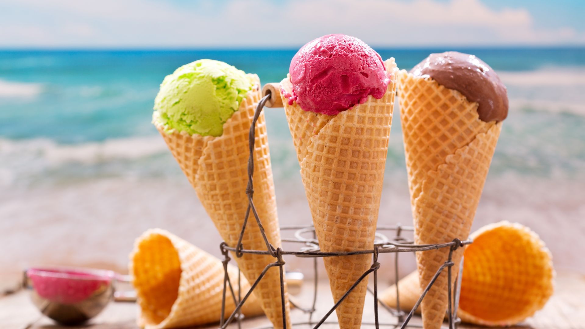 Desktop wallpaper ice cream, waffle cones, summer, HD image, picture, background, 906c6d