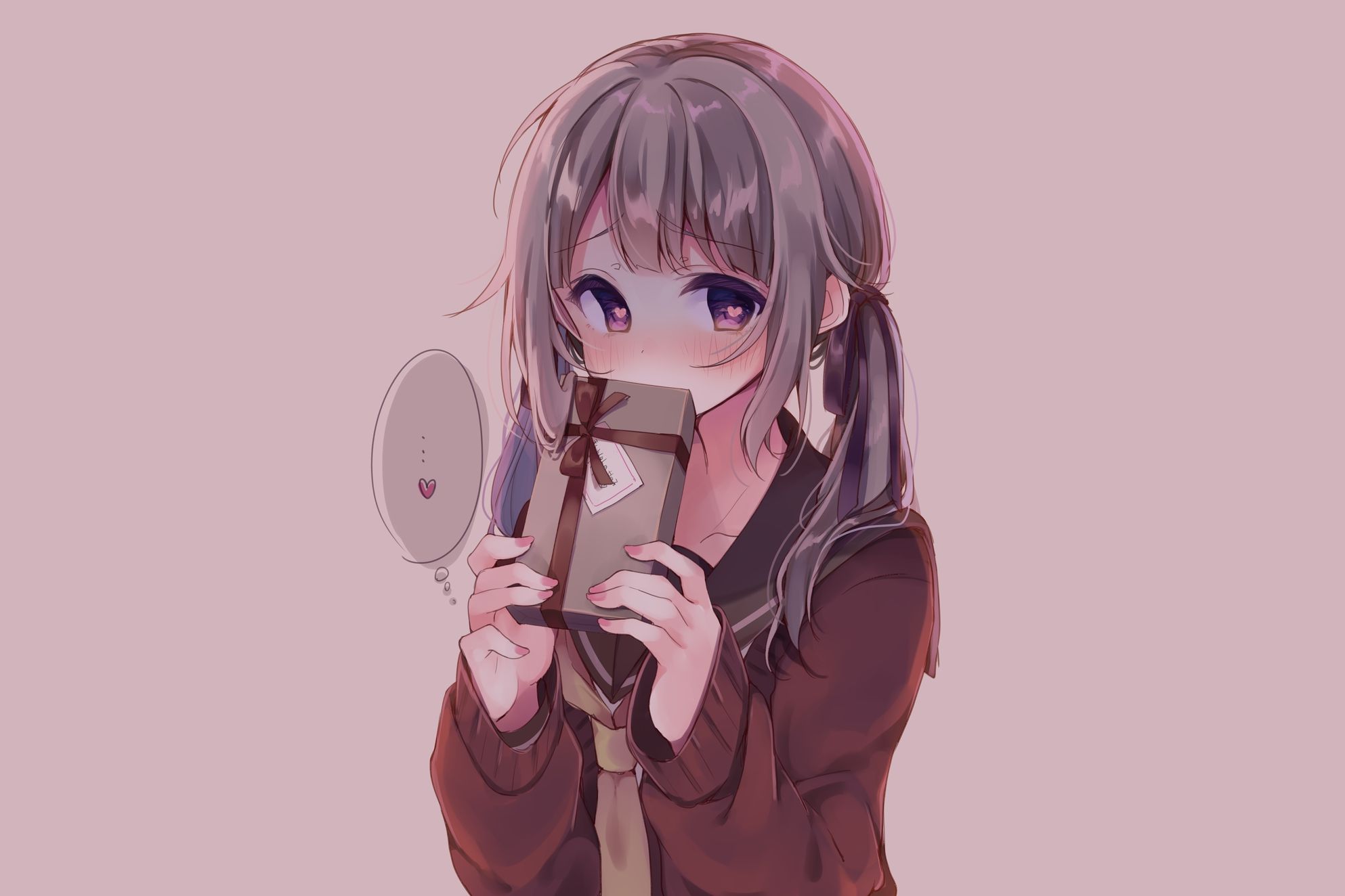 Wallpaper Valentine's Day, Shy Expression, Cute, Anime Girl