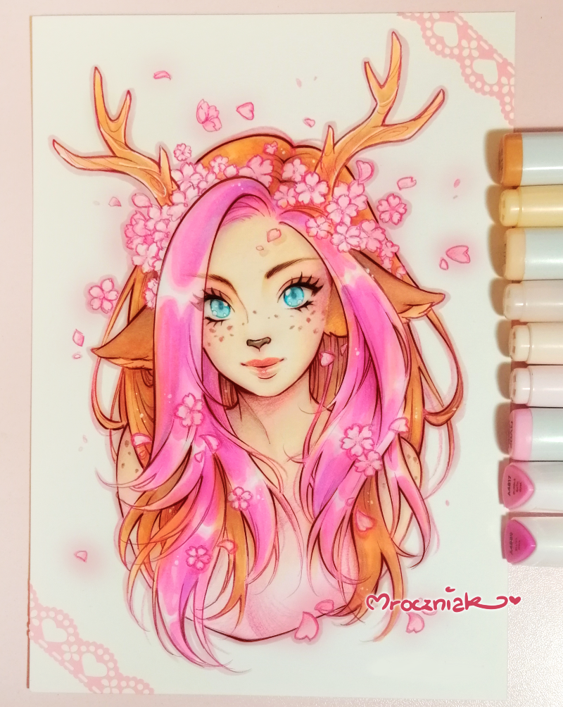 Sakura Deer. Beauty art drawings, Cute drawings, Fantasy drawings