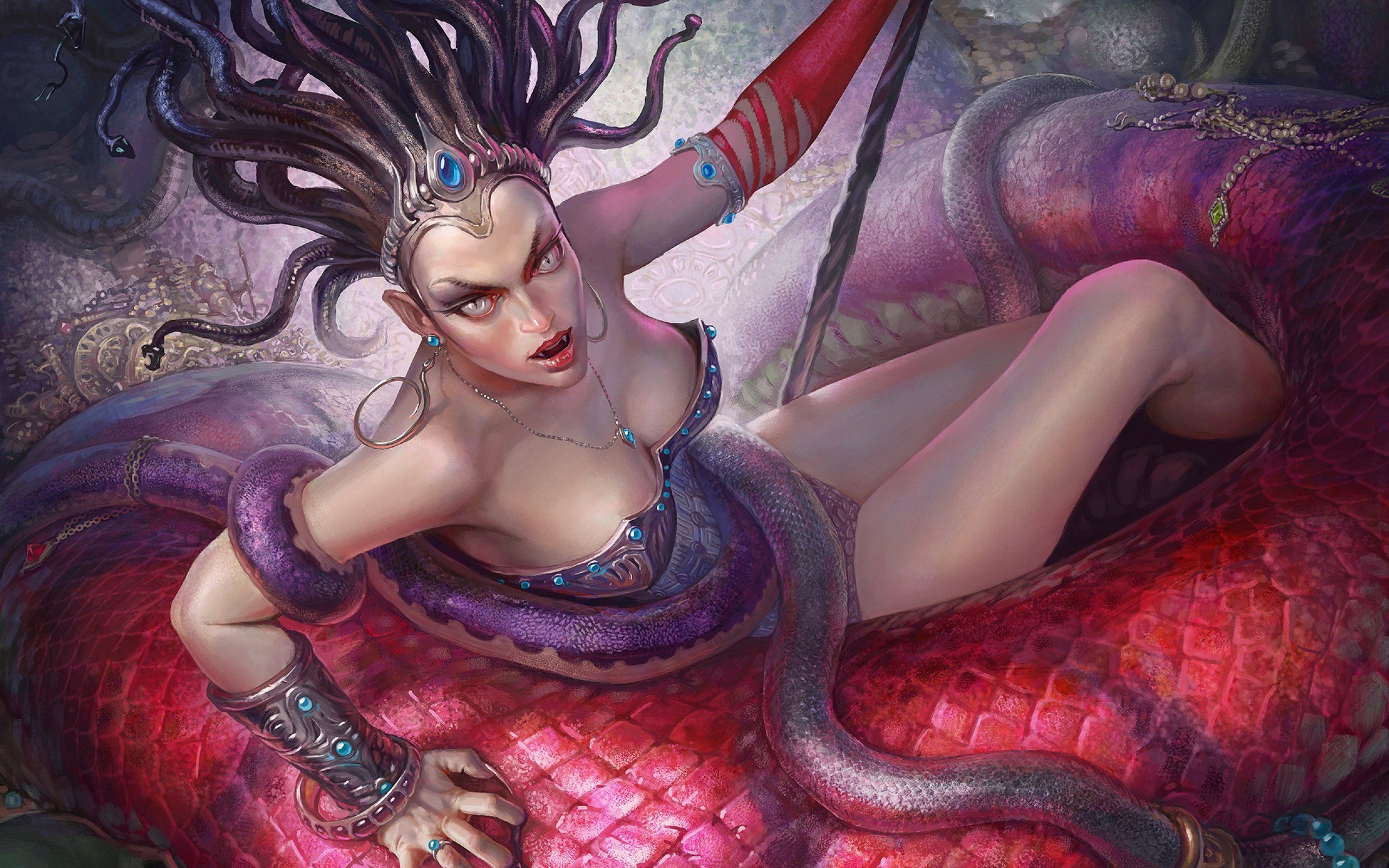 Fantasy art artwork women woman girl girls medusa serpent snake warrior wallpaperx1600