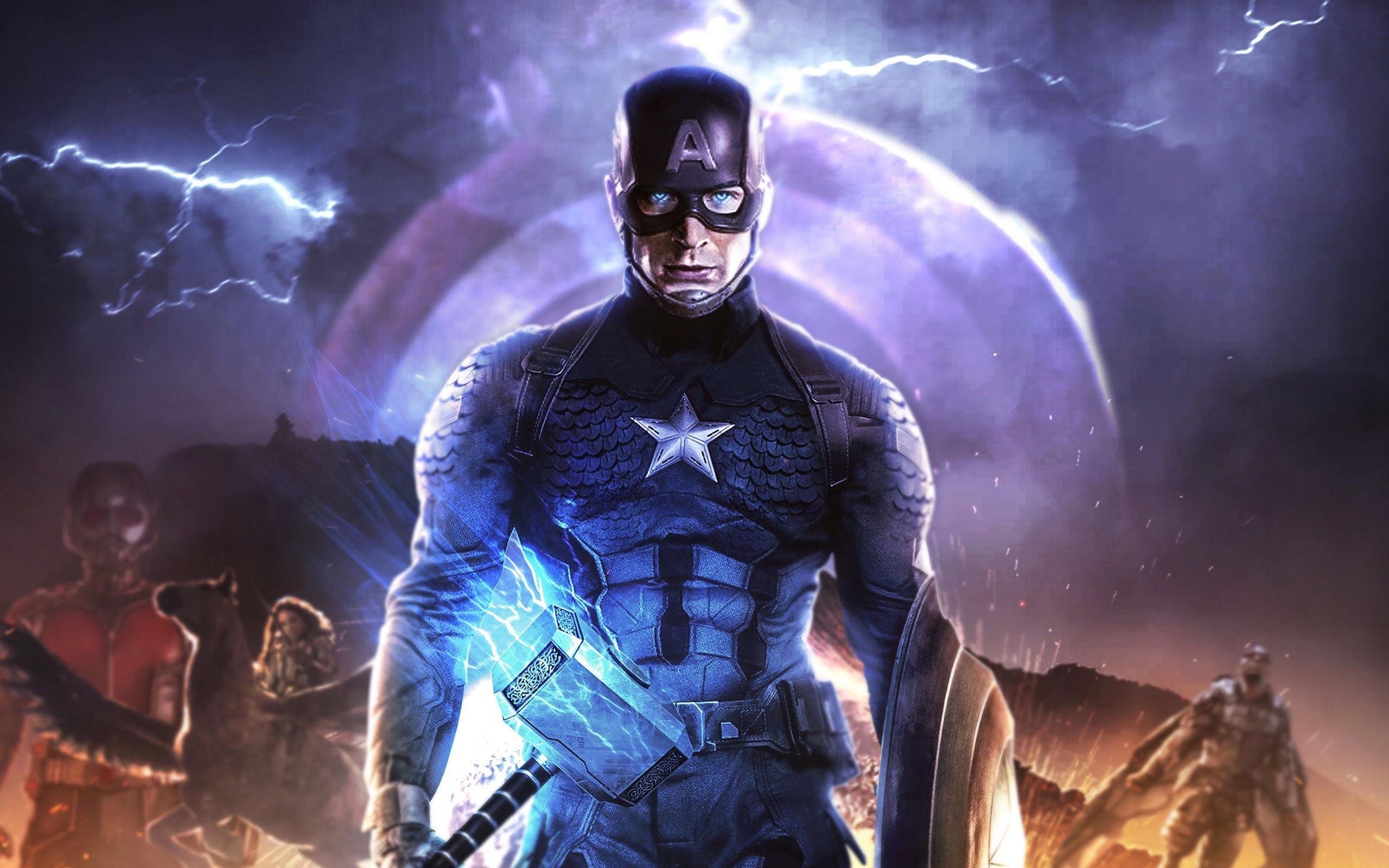 Avengers: Endgame Captain America Thor Hammer 4K Wallpaper