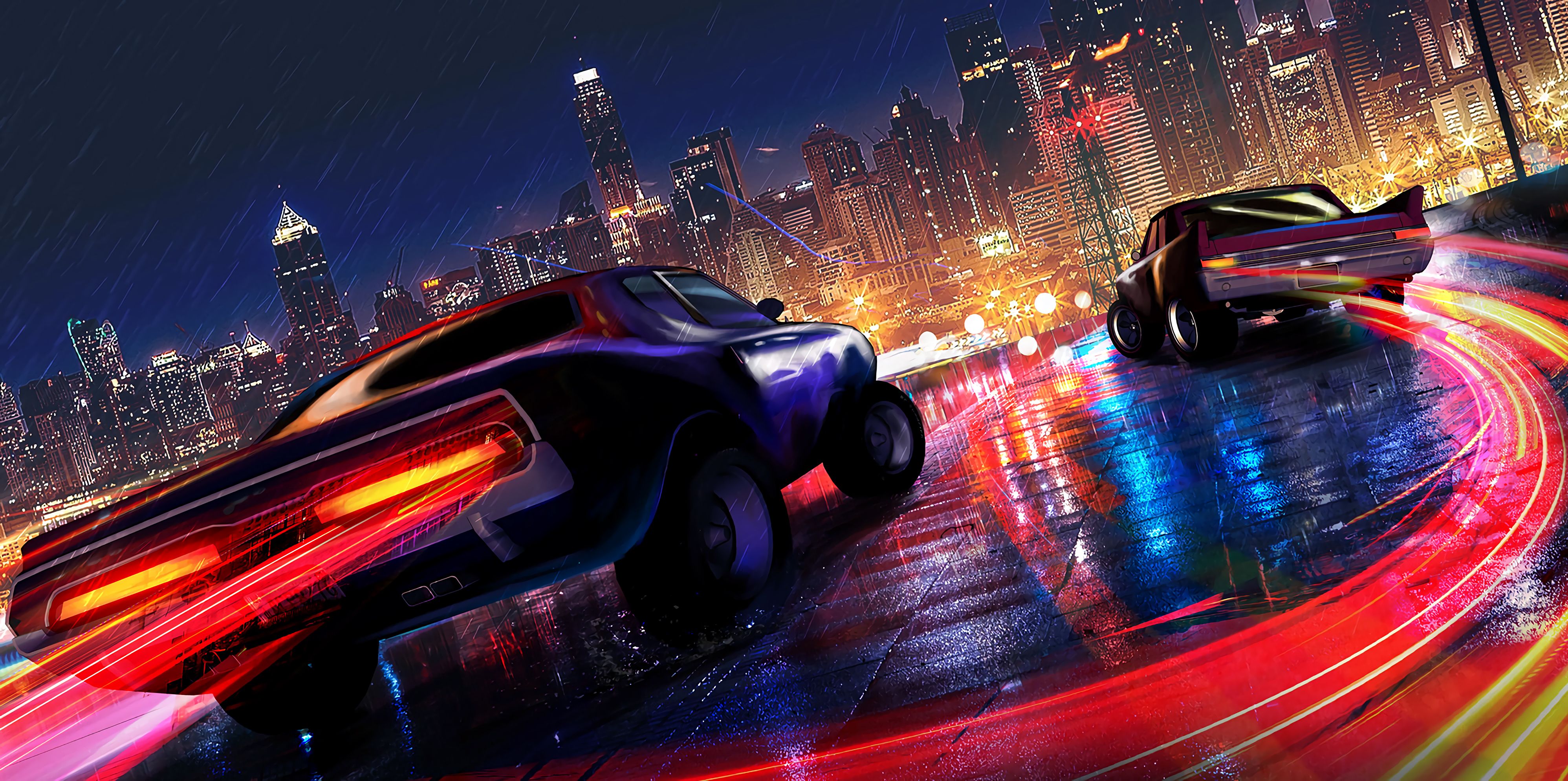 Car Drifting Neon Lights 4k 1366x768 Resolution HD 4k Wallpaper, Image, Background, Photo and Picture