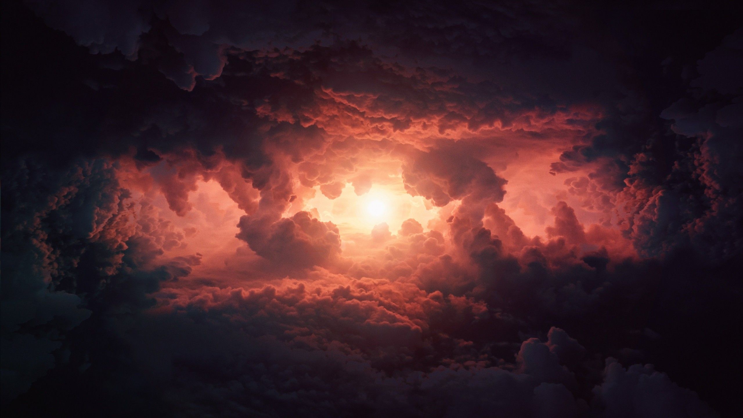 Cumulus clouds 4K Wallpaper, Storm, Dark clouds, Sun light, Extreme Weather, Cloudy Sky, Nature