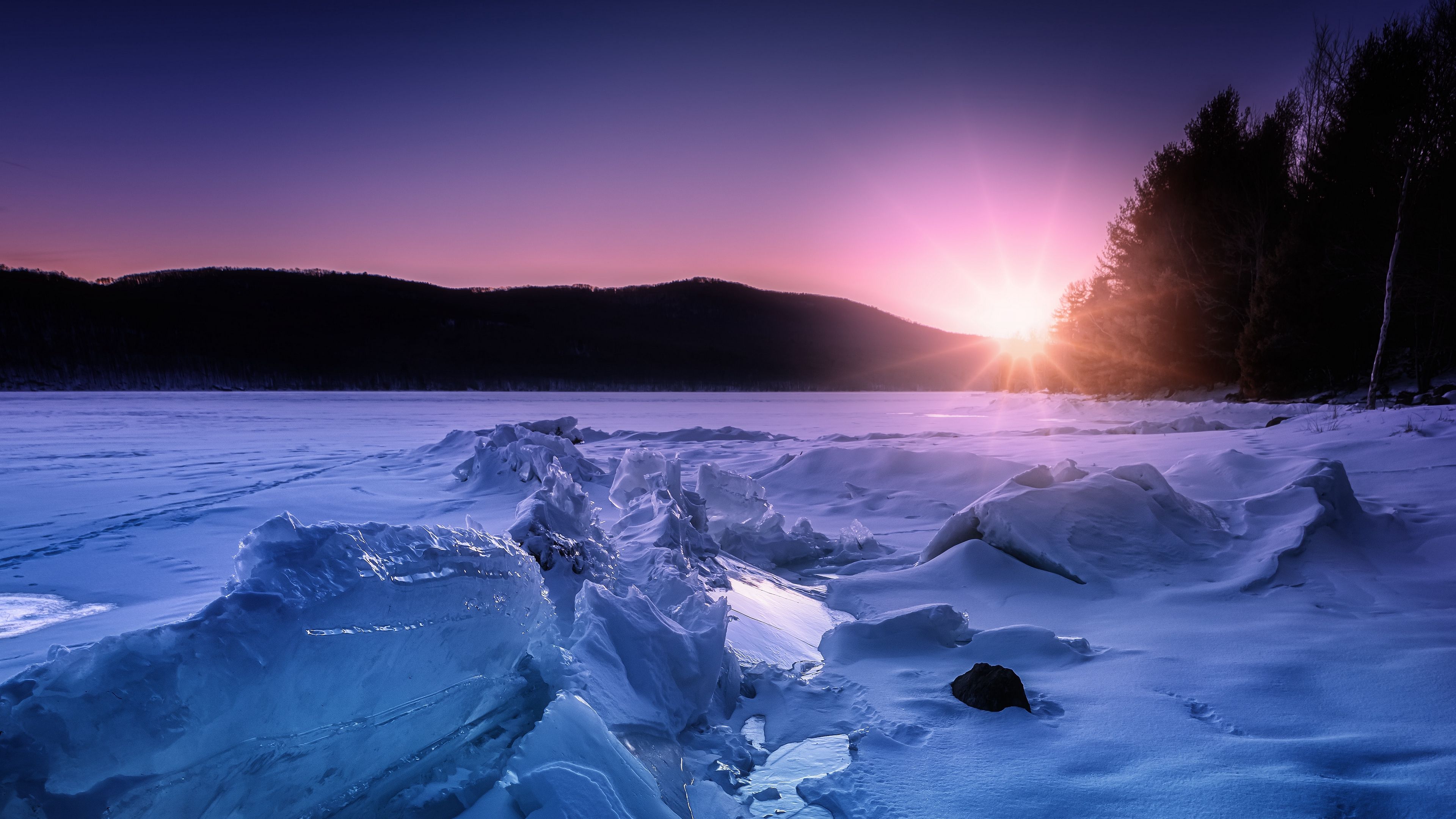 ice, snow, sunset, horizon 4k sunset, Snow, Ice. HD wallpaper, Wallpaper, Nature wallpaper