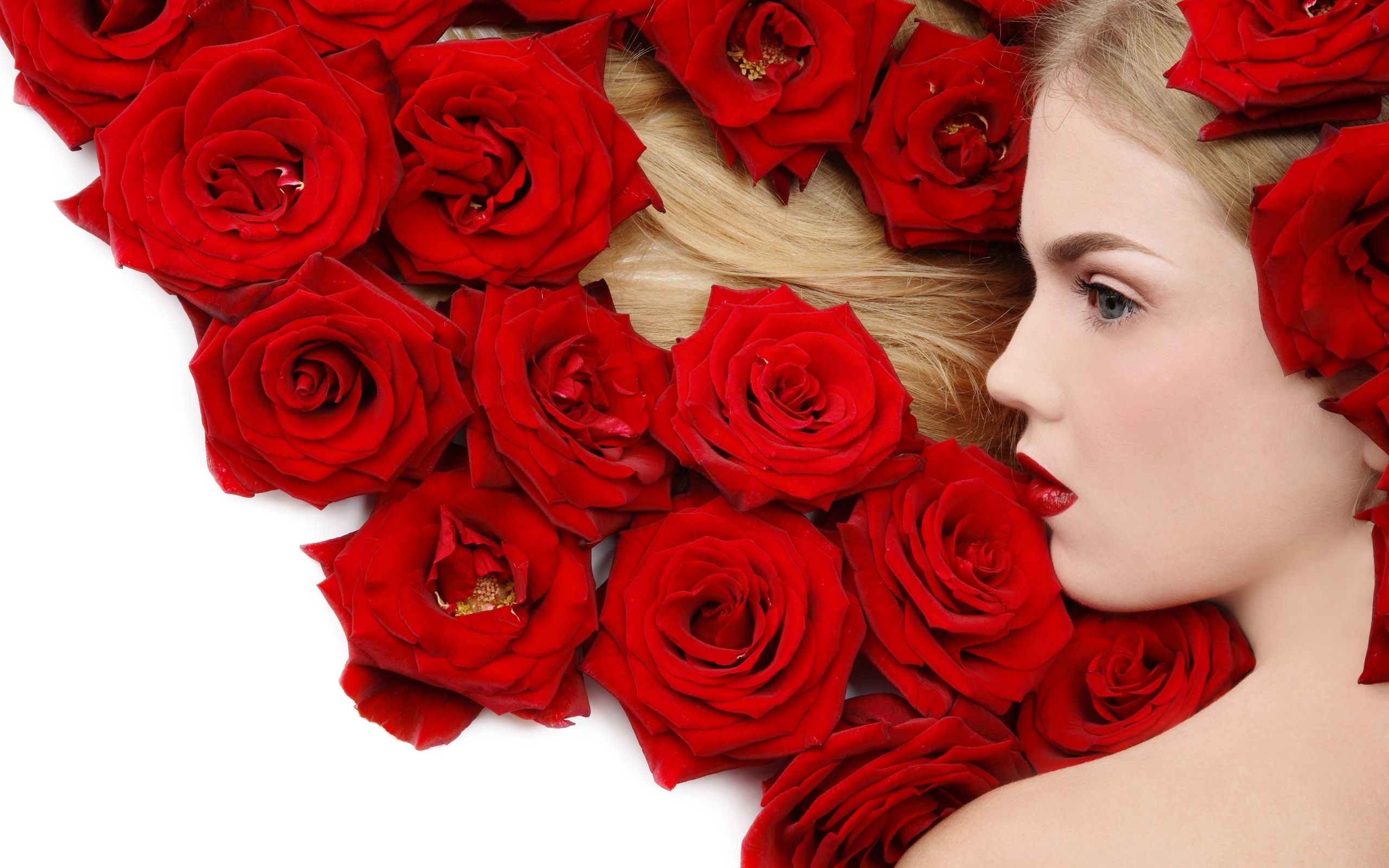 women, flowers, roses wallpaper