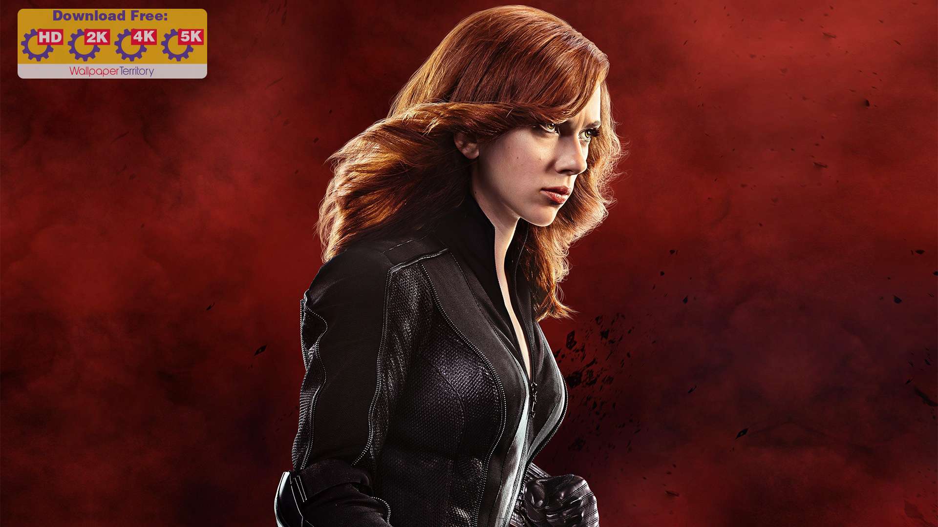 Scarlett Johansson as Black Widow Wallpaper with Red Background