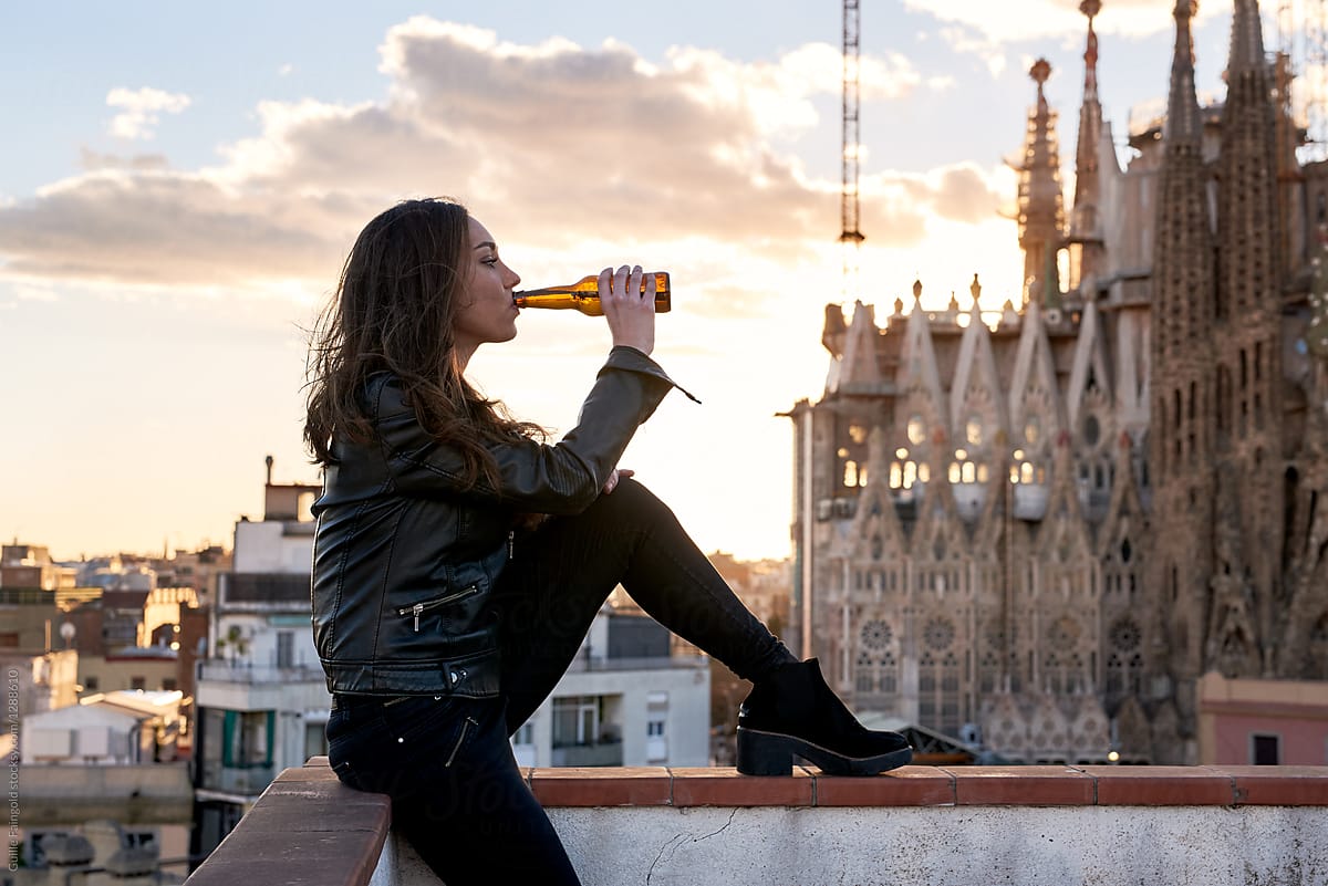 Beautiful Girl Drinking Beer On Rooftop. by Guille Faingold, Beer