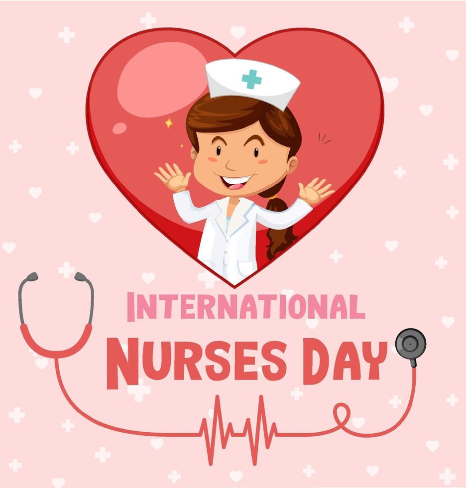 Happy International Nurses Day font with nurse cartoon character