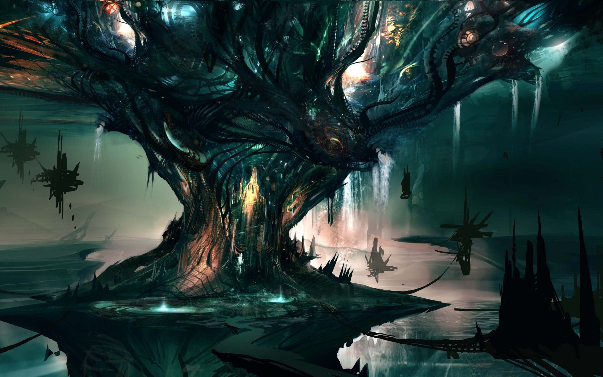 Fantasy art sci fi landscapes magic trees house islands dream wallpaperx1200