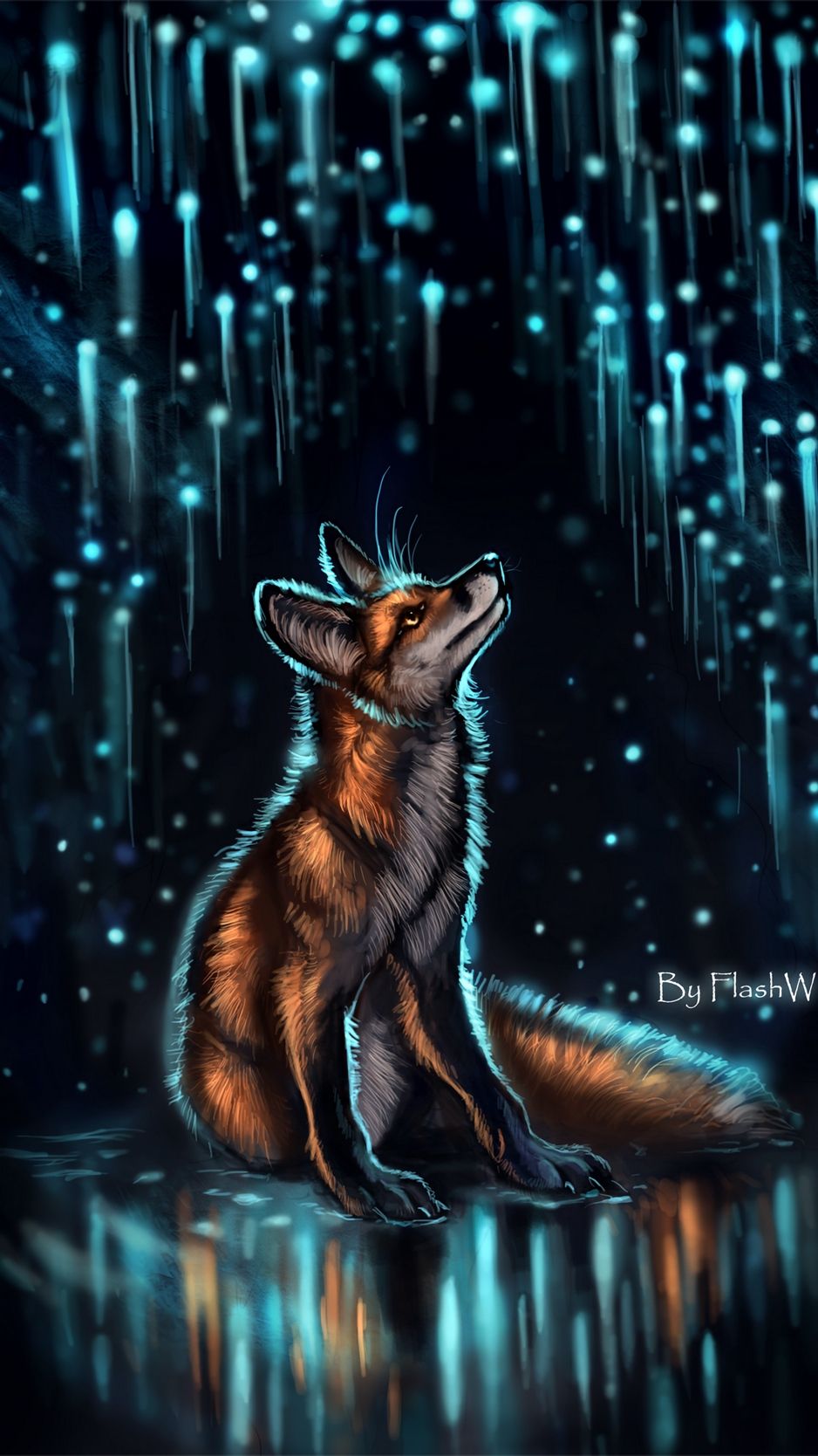 Wallpaper Fox, Glow, Glare, Art, Night Wallpaper HD Night