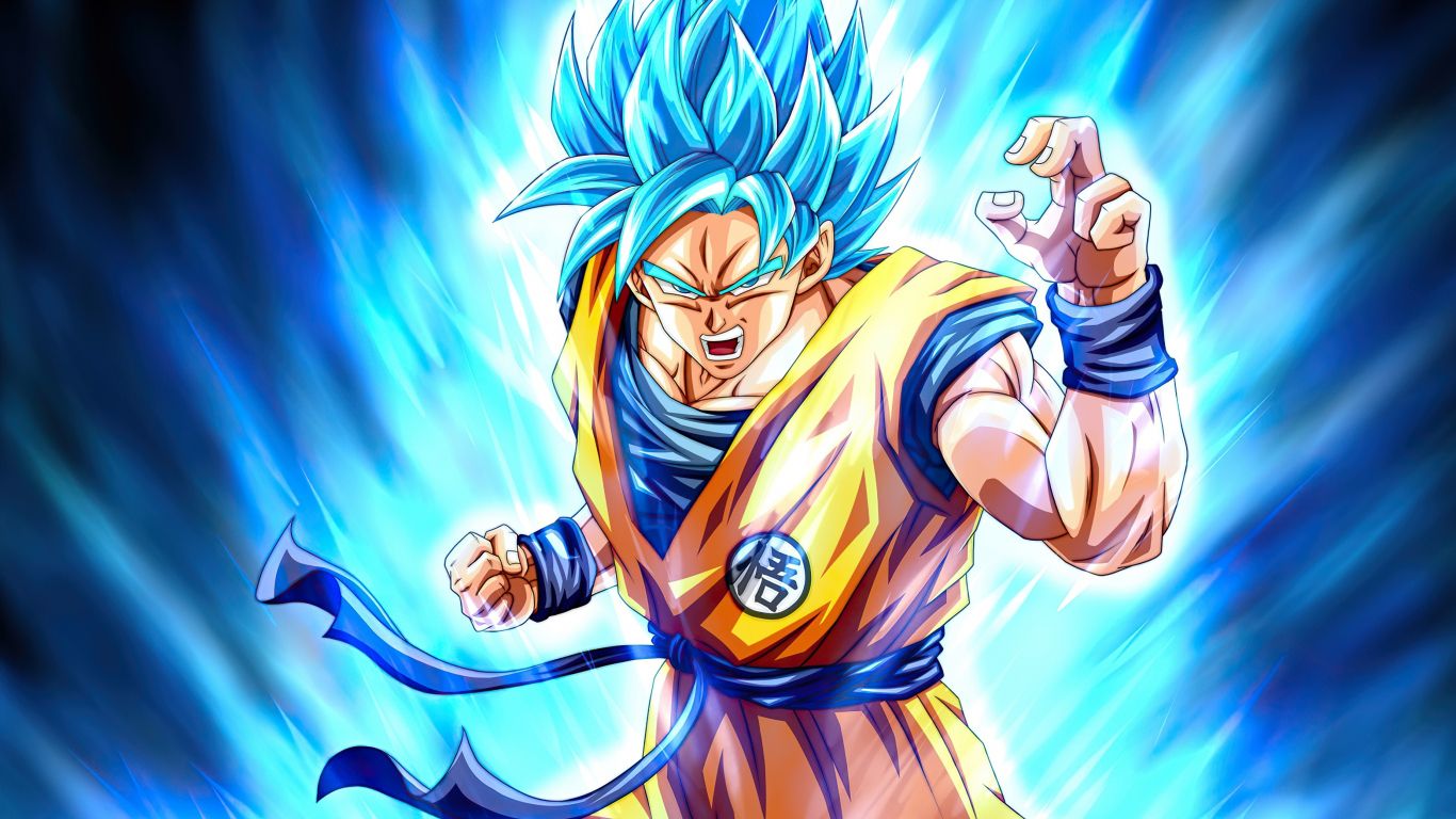 Download 1366x768 wallpaper dragon ball, son goku, blue power, tablet, laptop, 1366x768 HD image, background, 25162