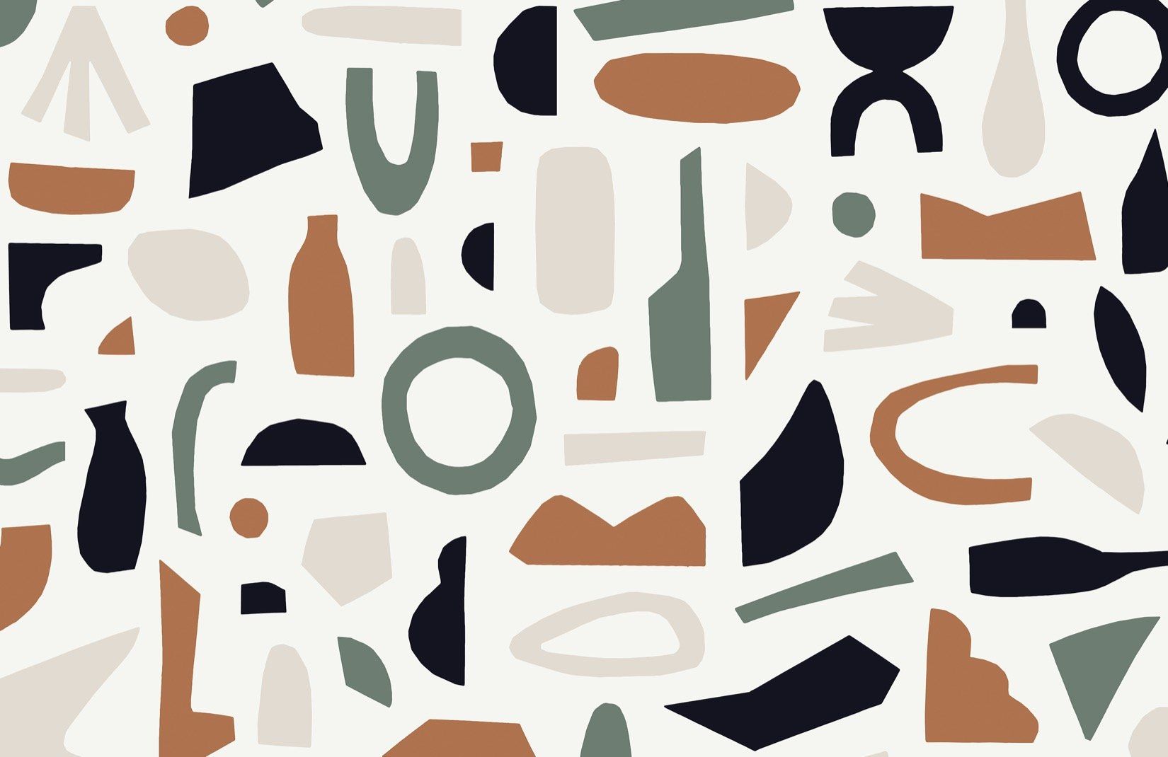 Navy Blue & Brown Abstract Shapes Wallpaper Mural