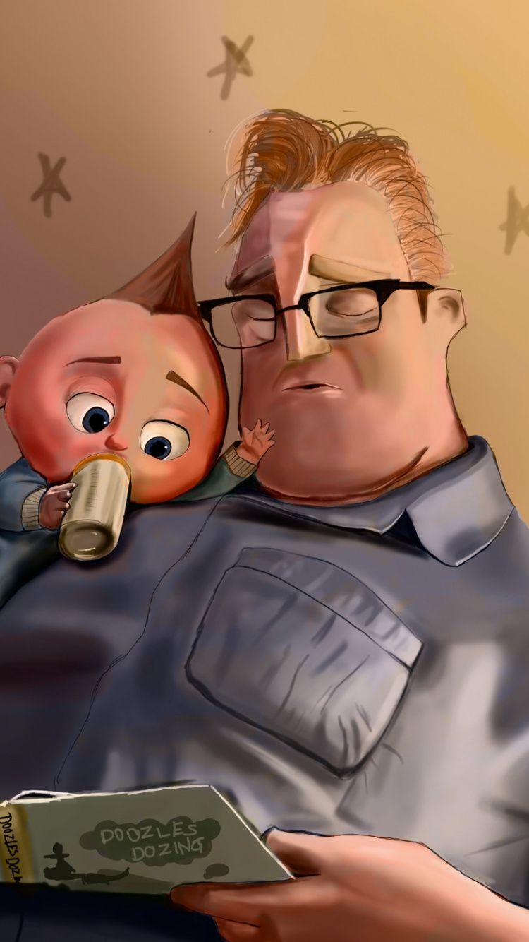 Download The Incredibles Jack, Mr. Incredible, father and son, art wallpaper, 750x iphone iPhone 8