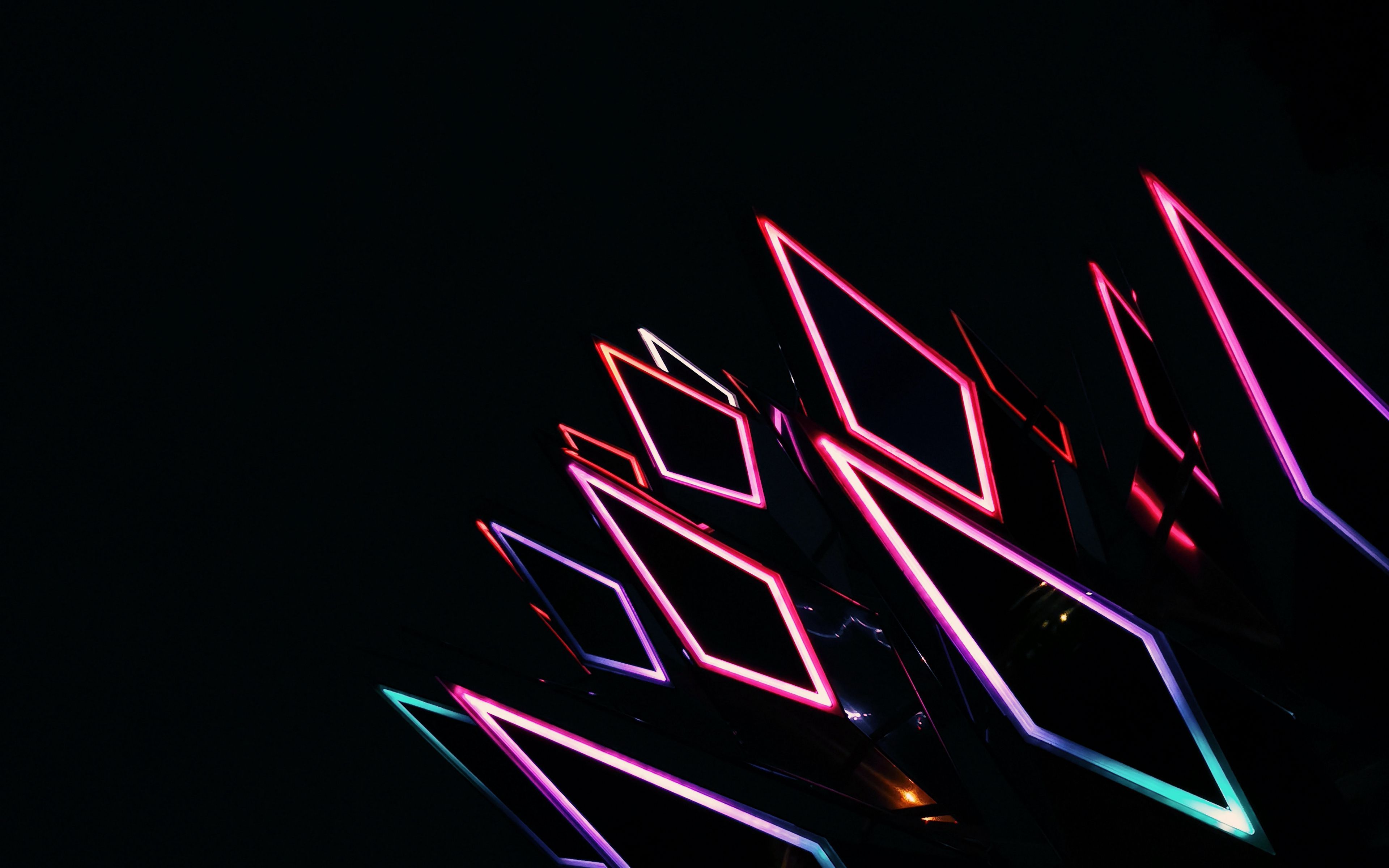 Download wallpaper 3840x2400 rhombus, neon, backlight, multicolored, black 4k ultra HD 16:10 HD background