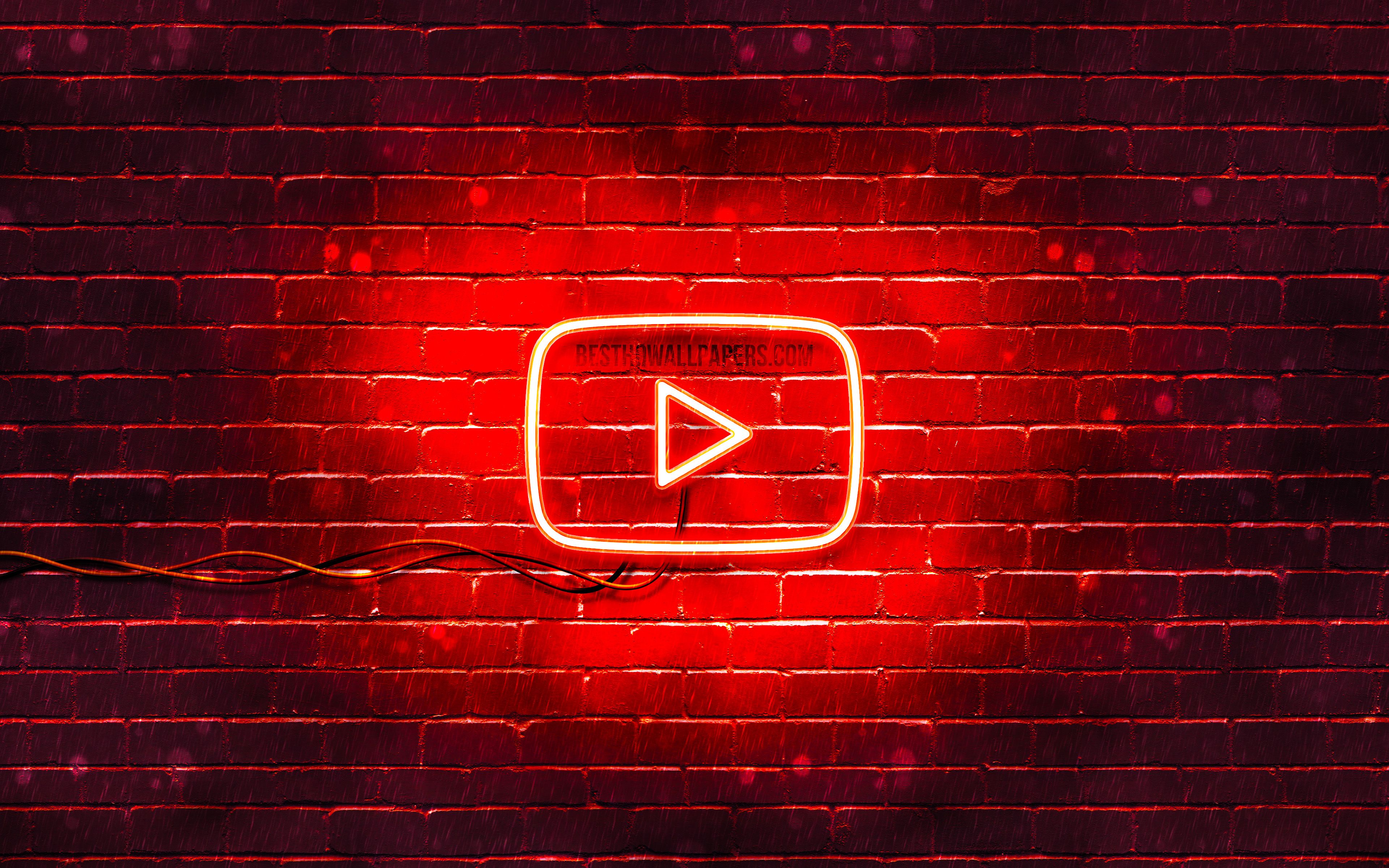 Download wallpapers Youtube red logo, 4k, red brickwall, Youtube logo, bran...