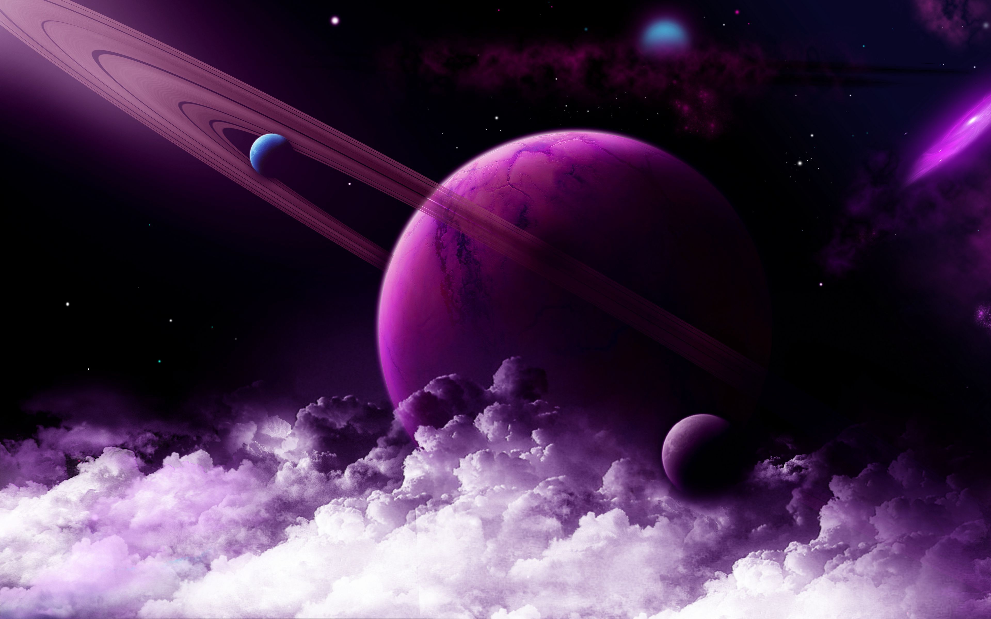 Download wallpaper 3840x2400 planet, ring, purple, clouds, space 4k ultra HD 16:10 HD background
