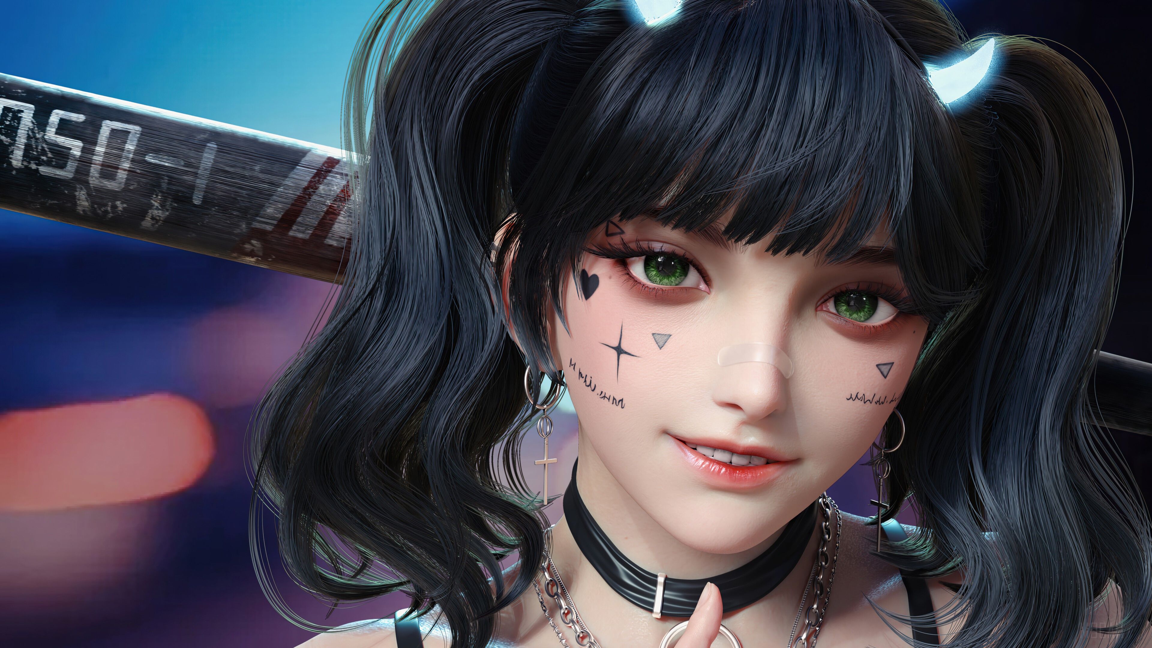 Anime Girls, Beautiful, Tattoo, Smile, Digital Art 4k wallpaper HD Wallpaper
