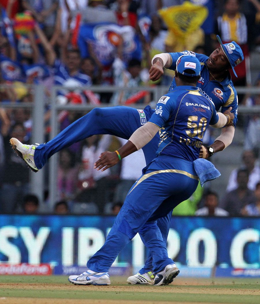 Kieron Pollard celebrates catching Suresh Raina. Photo. Indian Premier League