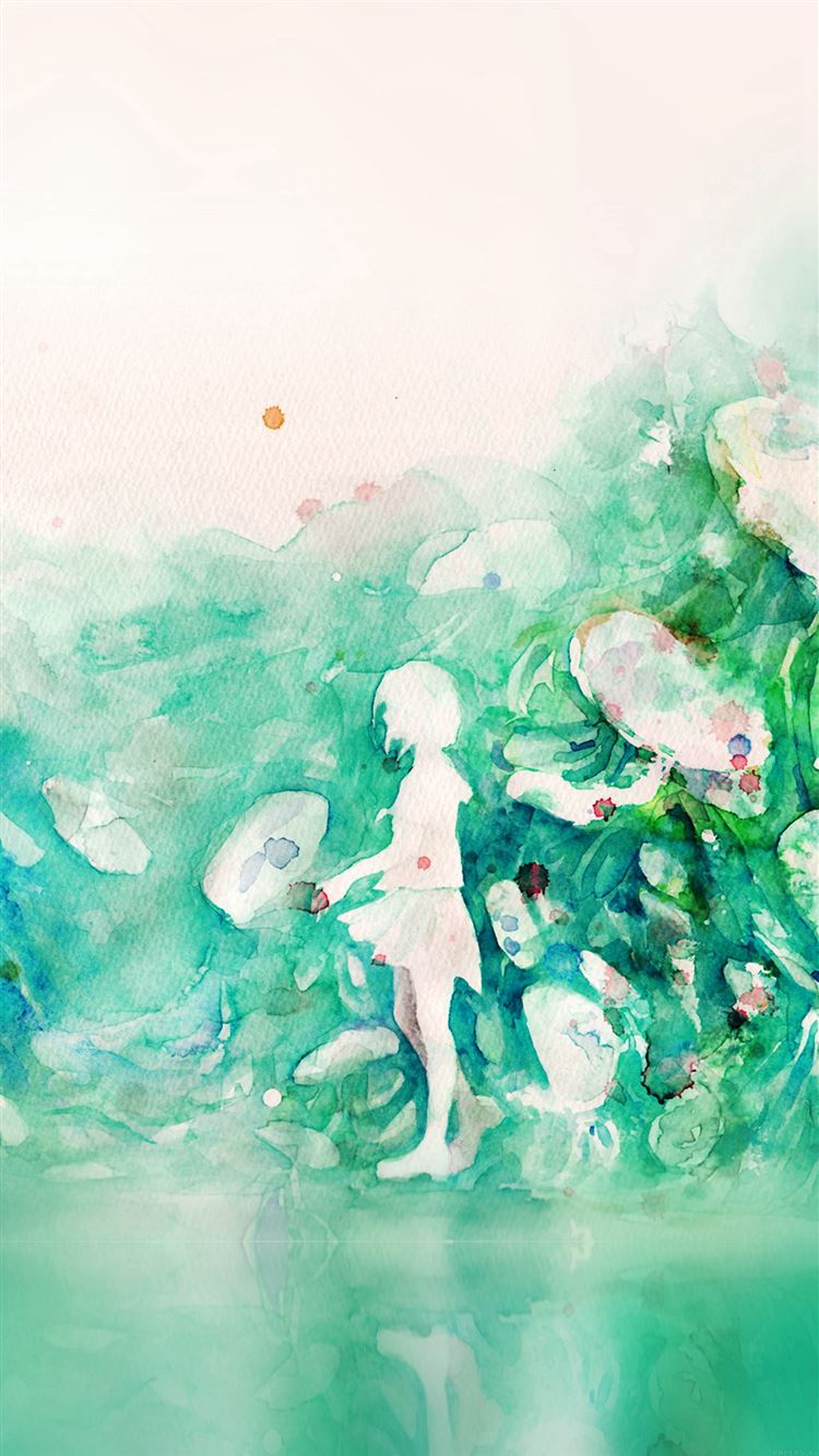 Watercolor Green Girl Nature Art Illust iPhone 8 Wallpaper Free Download
