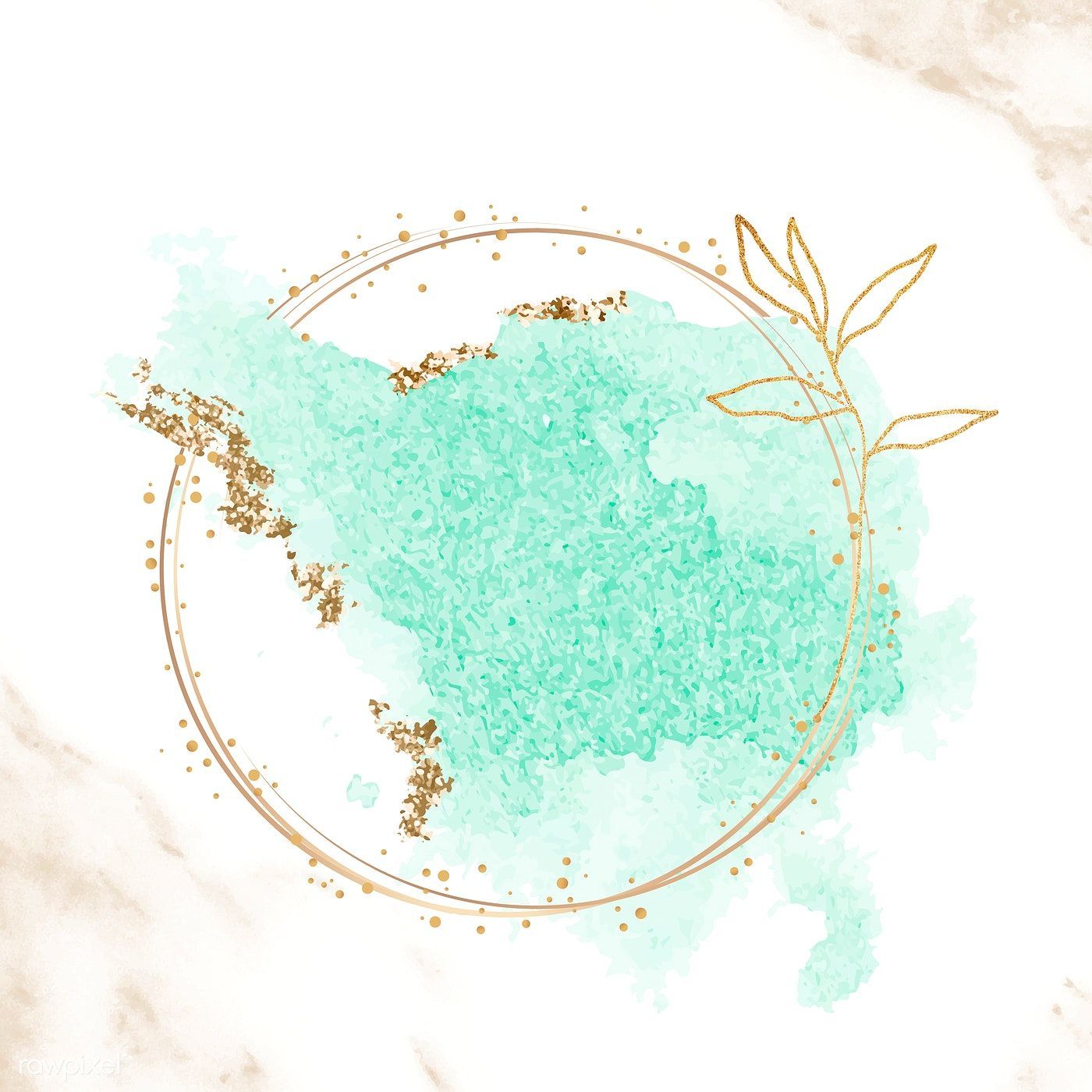 Download premium vector of Gold round frame on green watercolor background
