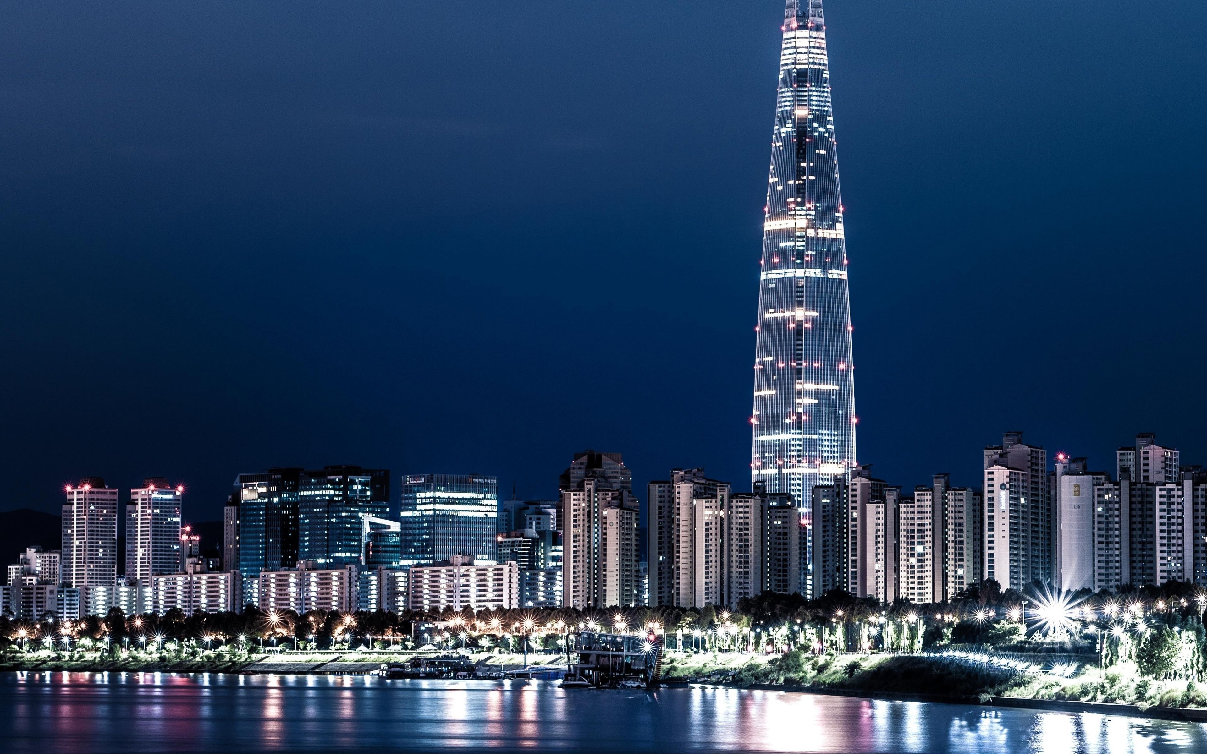 Download wallpaper Seoul, 4k, modern buildings, Lotte World Tower, Han river, nightscapes, South Korea for desktop with resolution 3840x2400. High Quality HD picture wallpaper