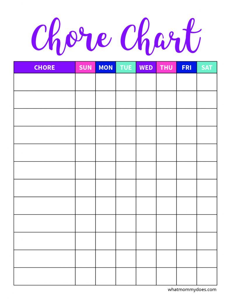 Chore Chart Free Printable. Business PSD, Excel, Word, PDF