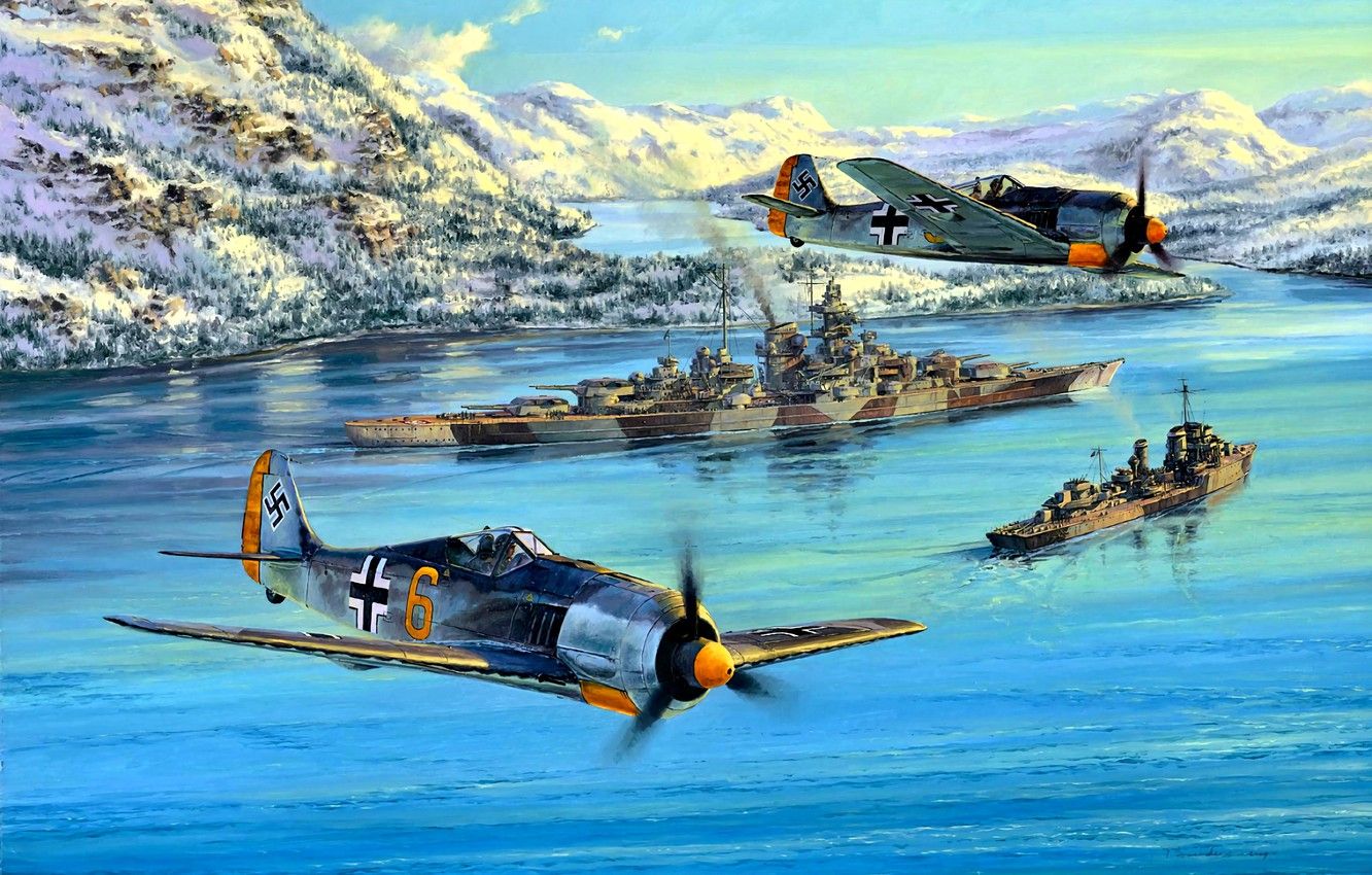 Wallpaper Germany, Battleship, Destroyer, Patrol, Fw. Tirpitz, JG5 Eismeer image for desktop, section авиация