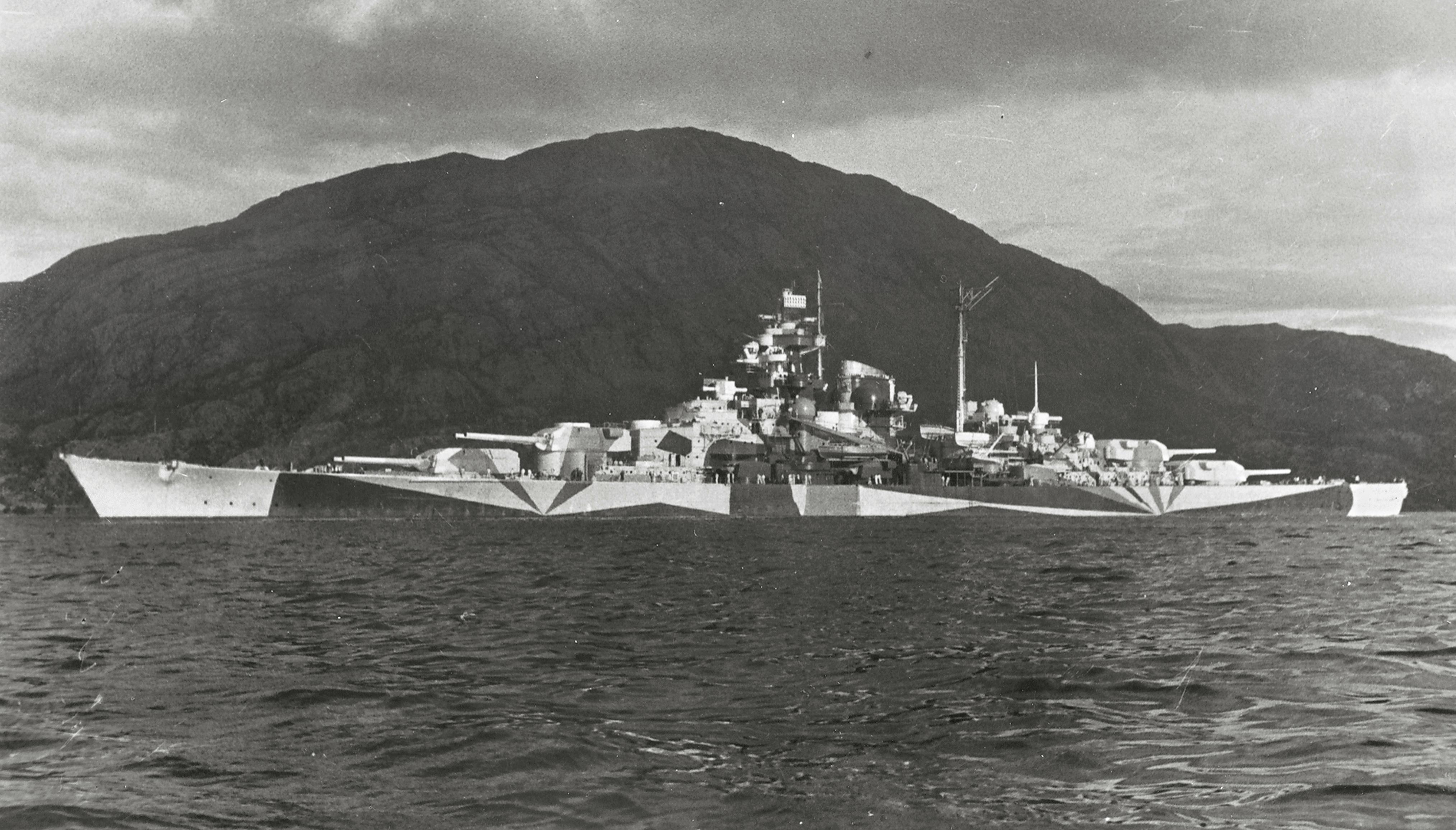 German battleship Tirpitz at anchor in the Norwegian Fjords.[4054 × 2310]