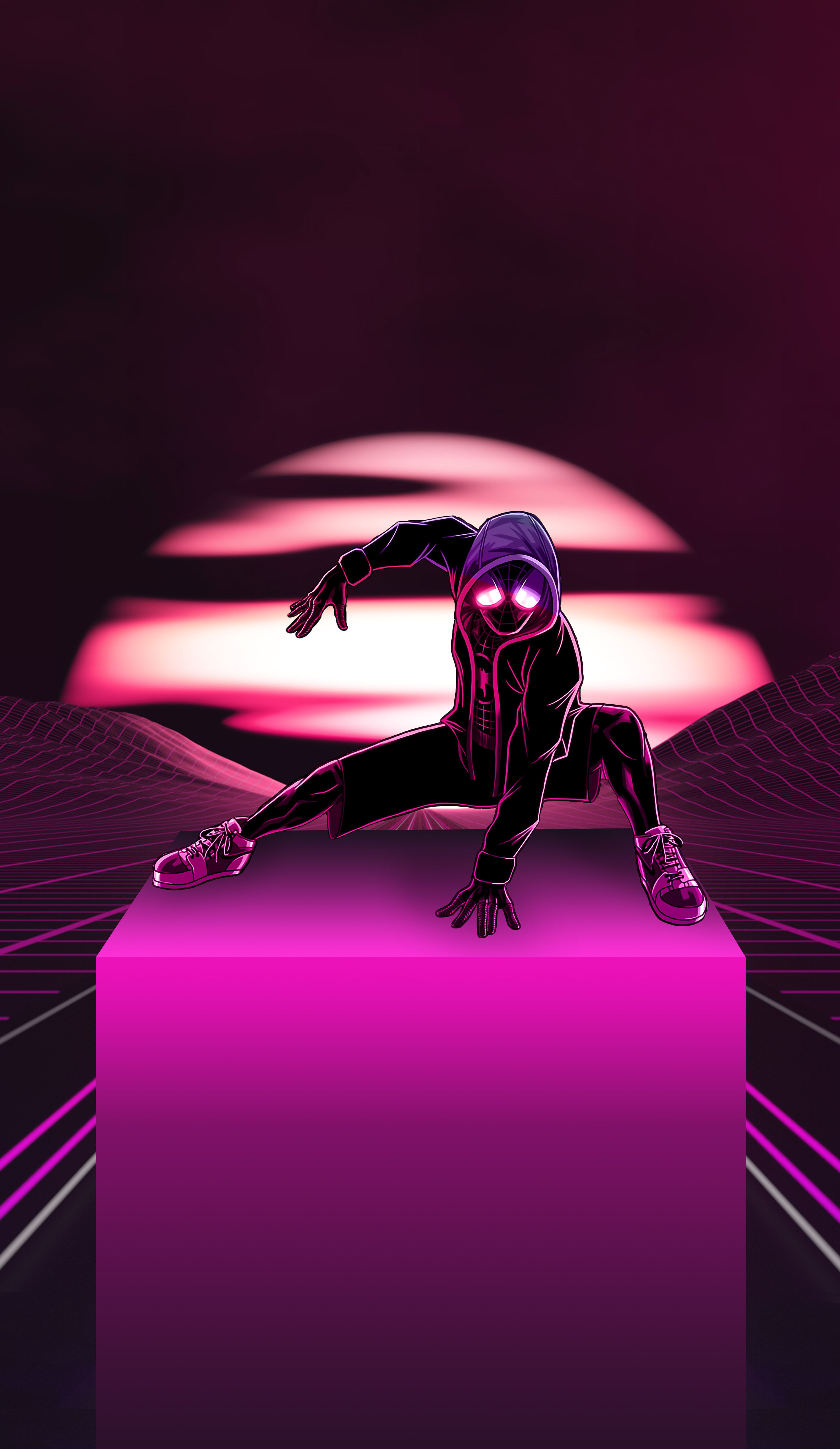 Miles Morales Wallpaper 4K, Spider Man, Neon, Pink