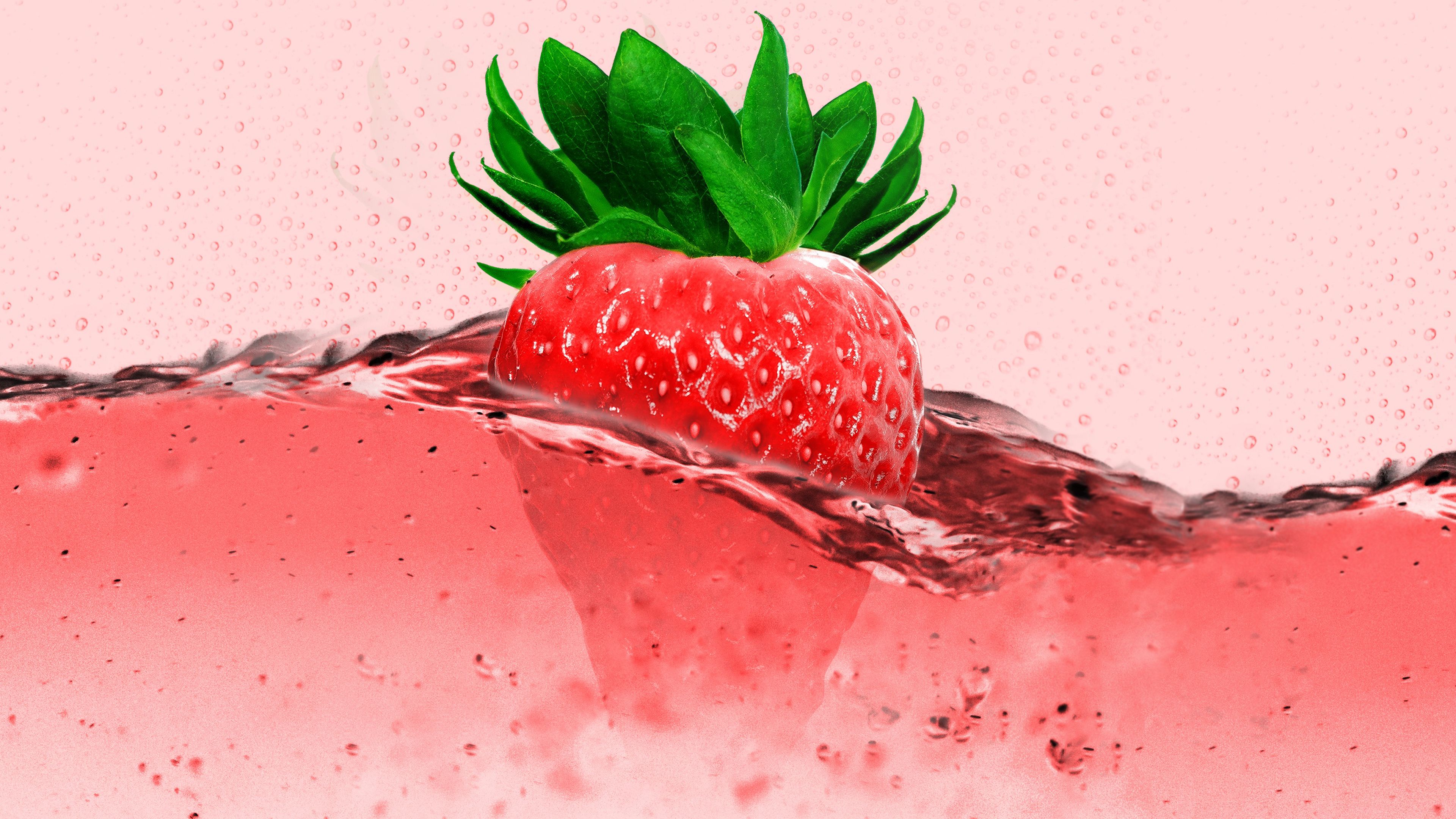 Pink Strawberry Desktop Background 4K x 2160 px