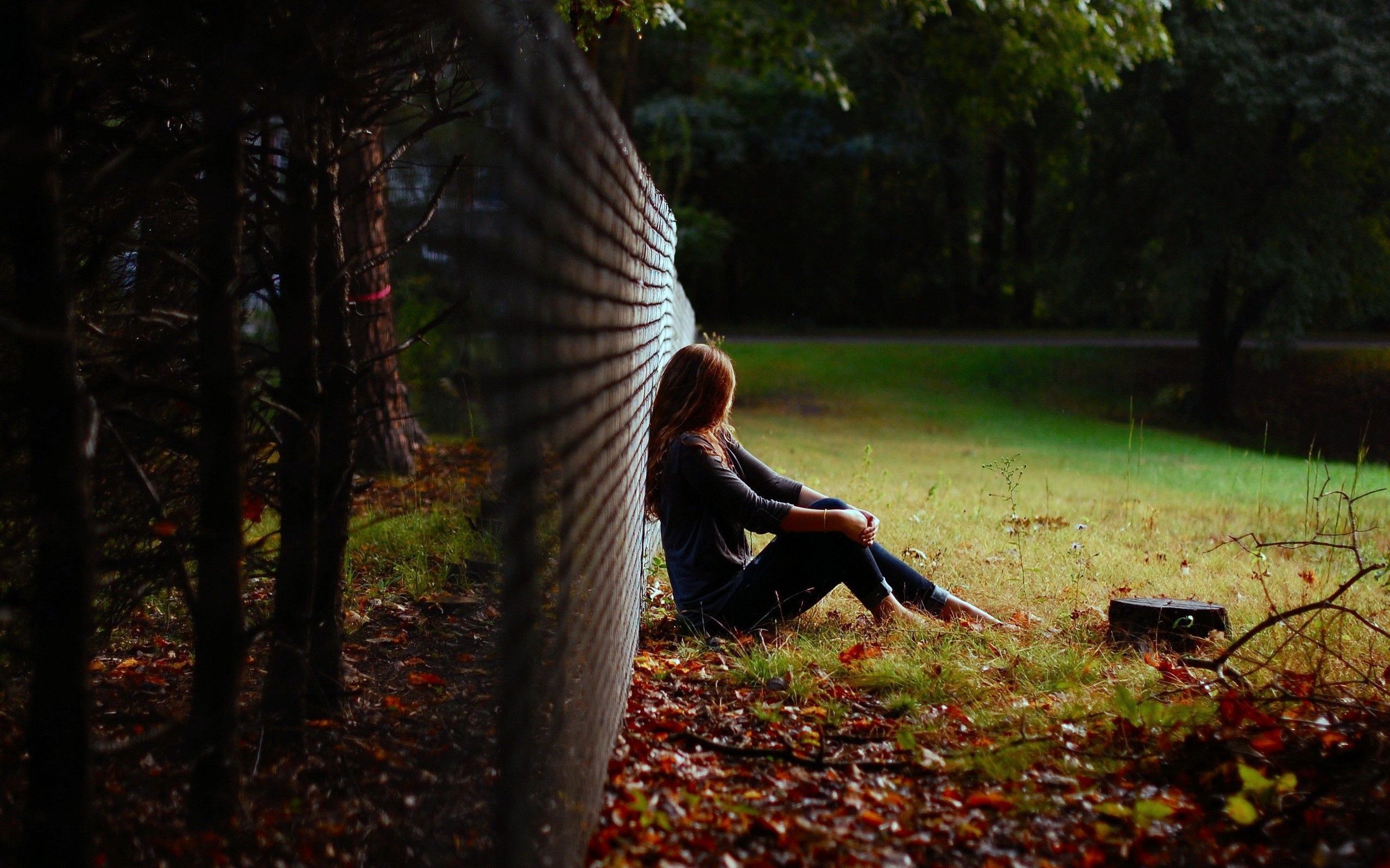 fall, #alone, #model, #outdoors, #women, #sitting, #leaves, #women outdoors, #fence, wallpaper. Alone girl, Lonely girl, Nature wallpaper