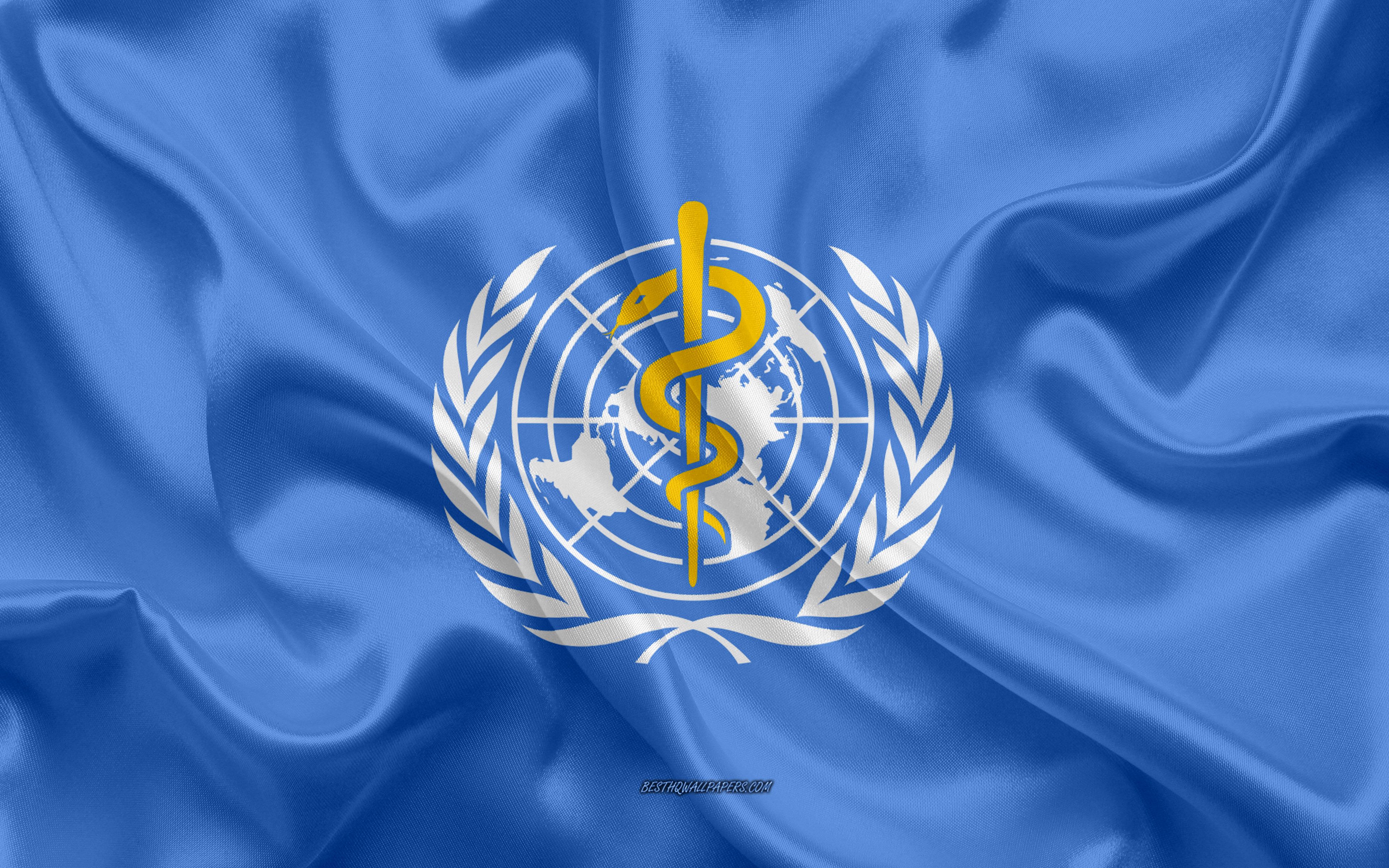Download wallpaper Flag of WHO, World Health Organization flag, United Nations, 4k, silk texture, blue silk flag, World Health Organization logo, WHO flag for desktop with resolution 3840x2400. High Quality HD picture