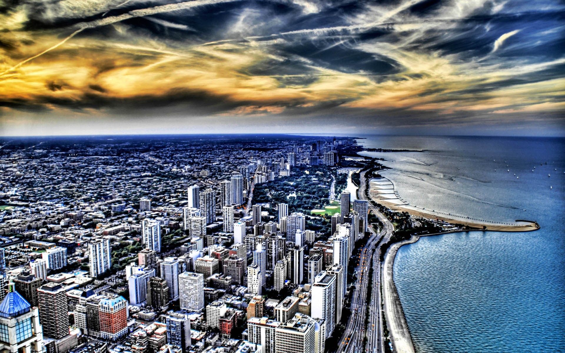 coast, beach, cityscapes, Chicago, buildings, skyscrapers, Lake Michigan, HDR photography, Great Lakes wallpaper