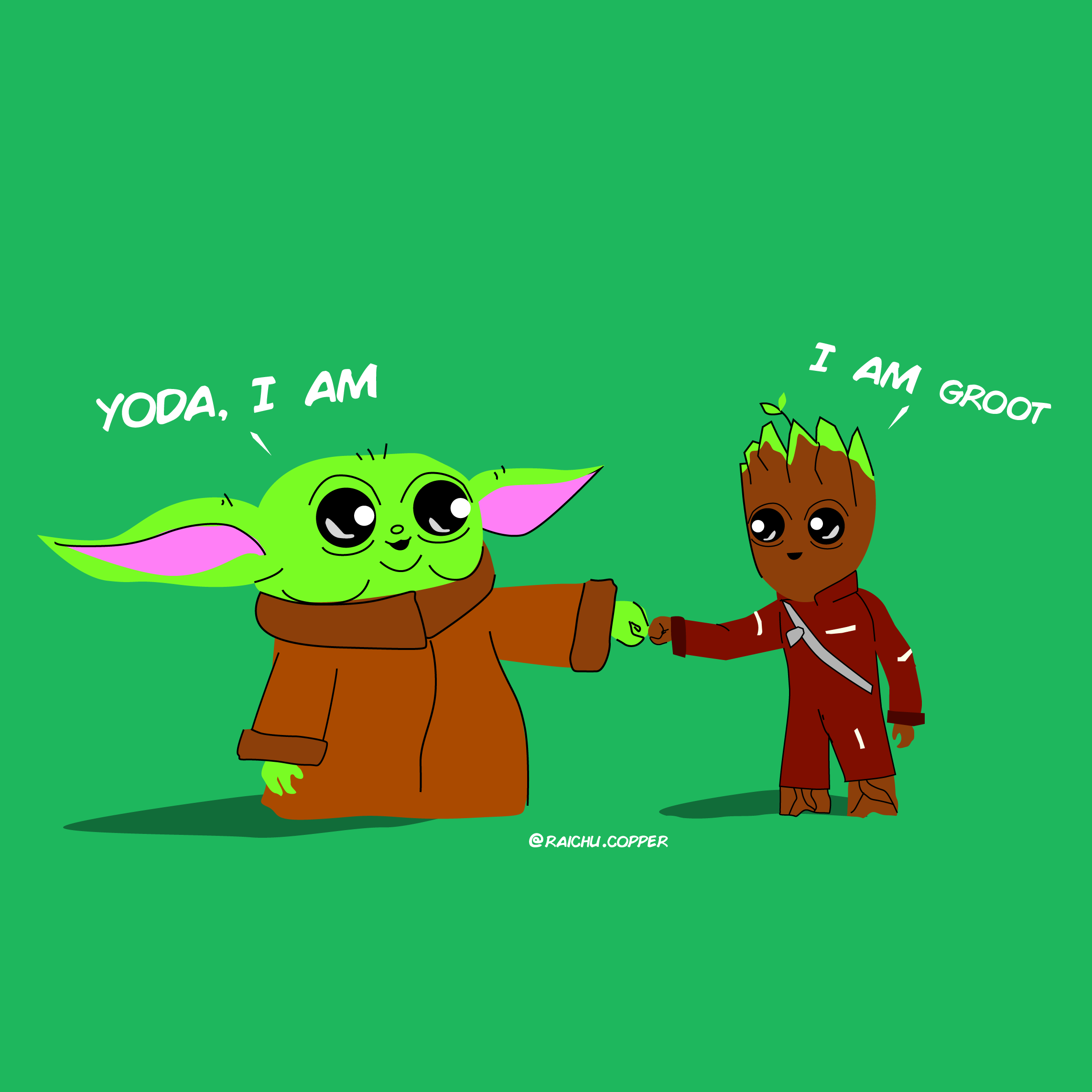 Baby Yoda meets Baby Groot?: marvelstudios