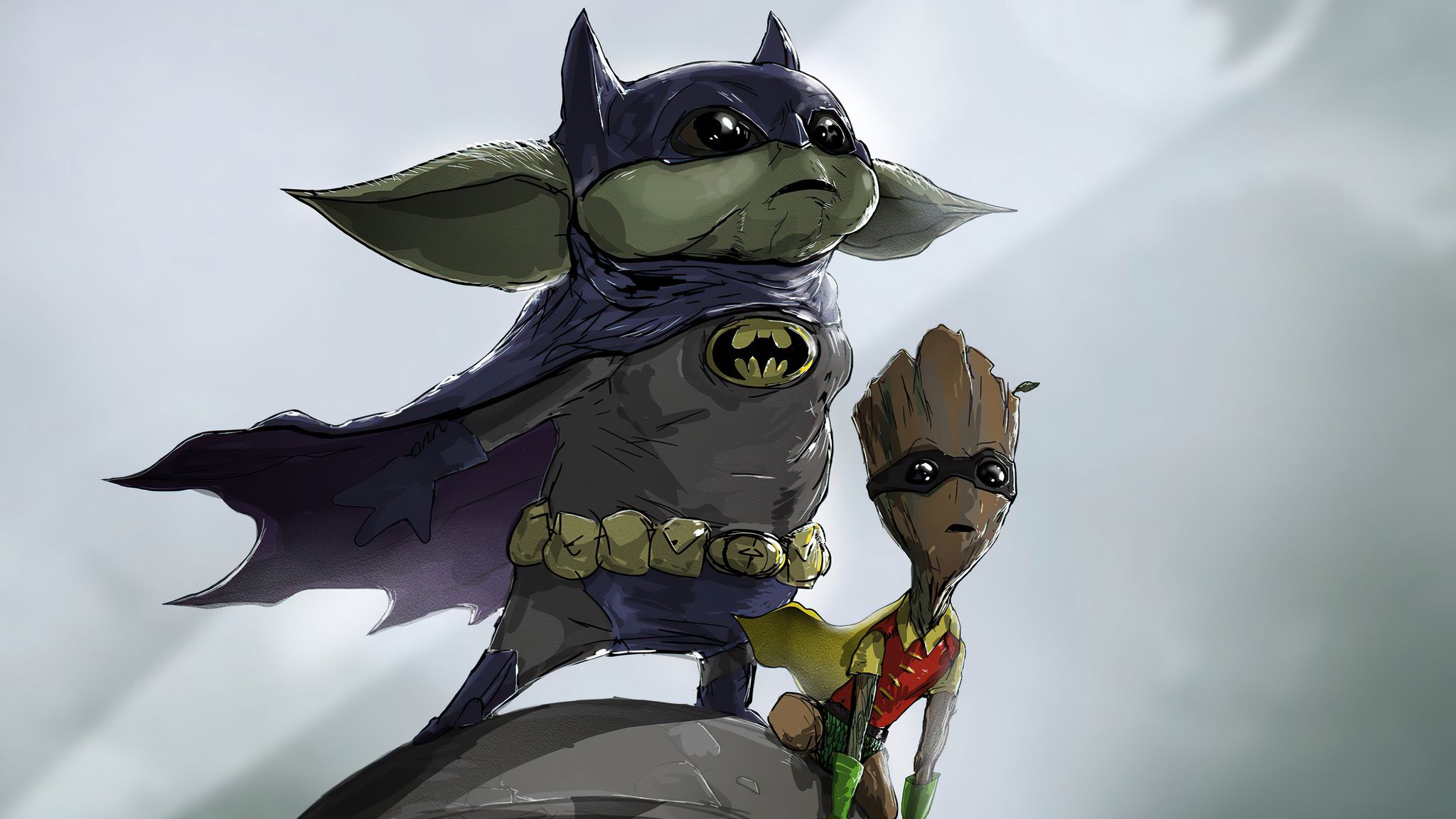 Baby Groot Yoda As Batman And Robin 4k 2048x1152 Resolution HD 4k Wallpaper, Image, Background, Photo and Picture
